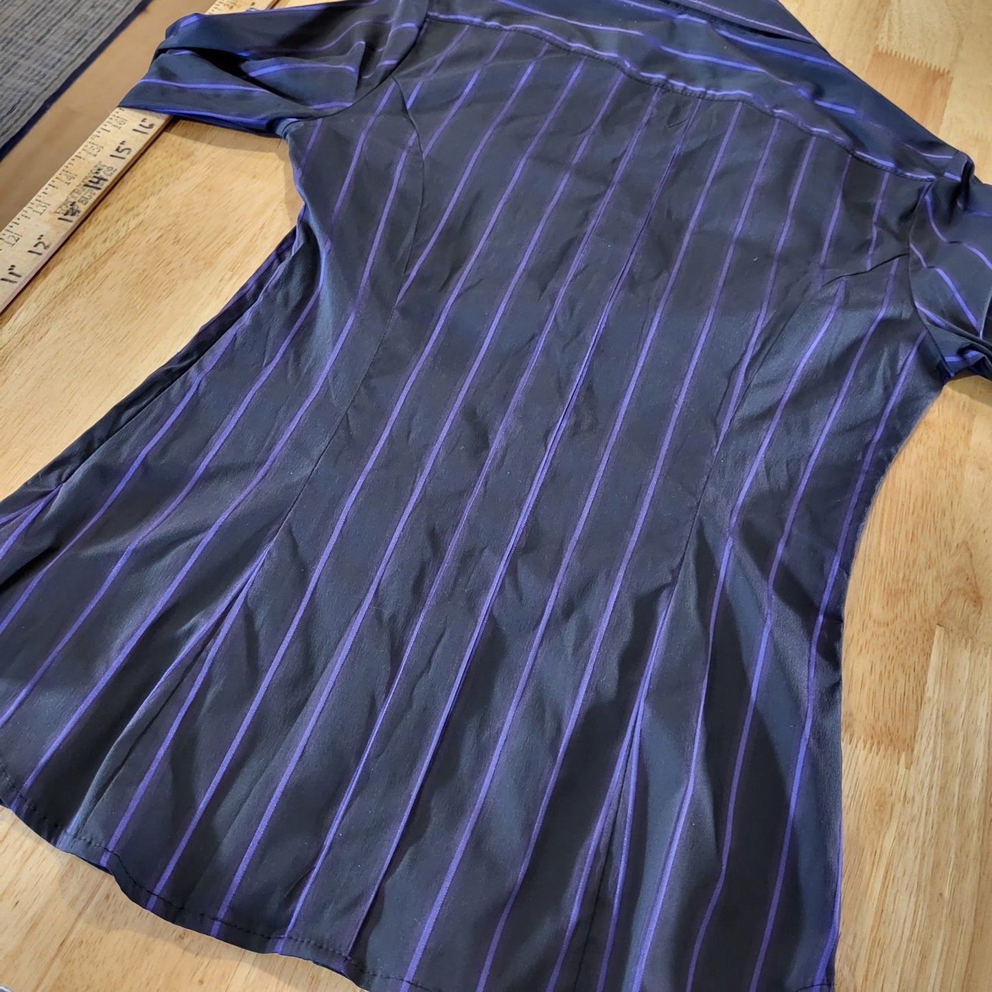 Express Design Studio Black Girlboss Purple Striped Pleated Collar Side Zip XS
