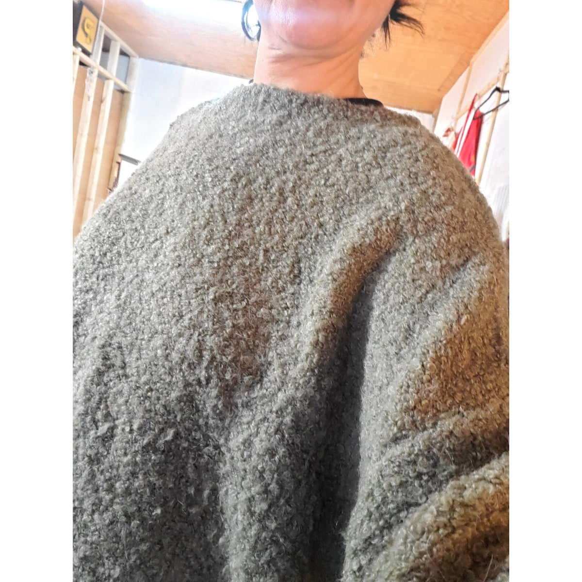 Paper label forest green oversized balloon sleeve sweater slouchy medium