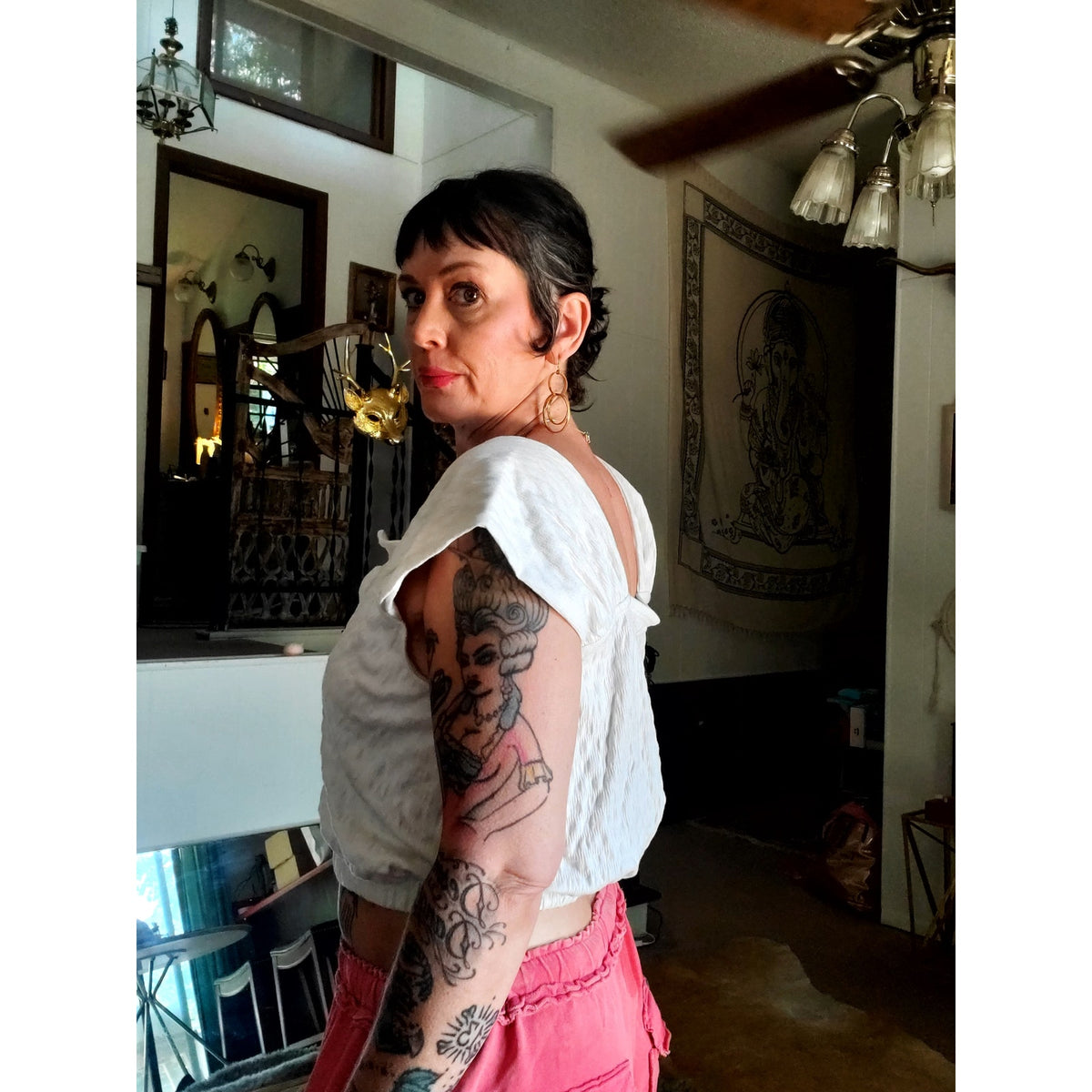 New with tag Madewell white cotton blouse cap sleeve button detail cropped large