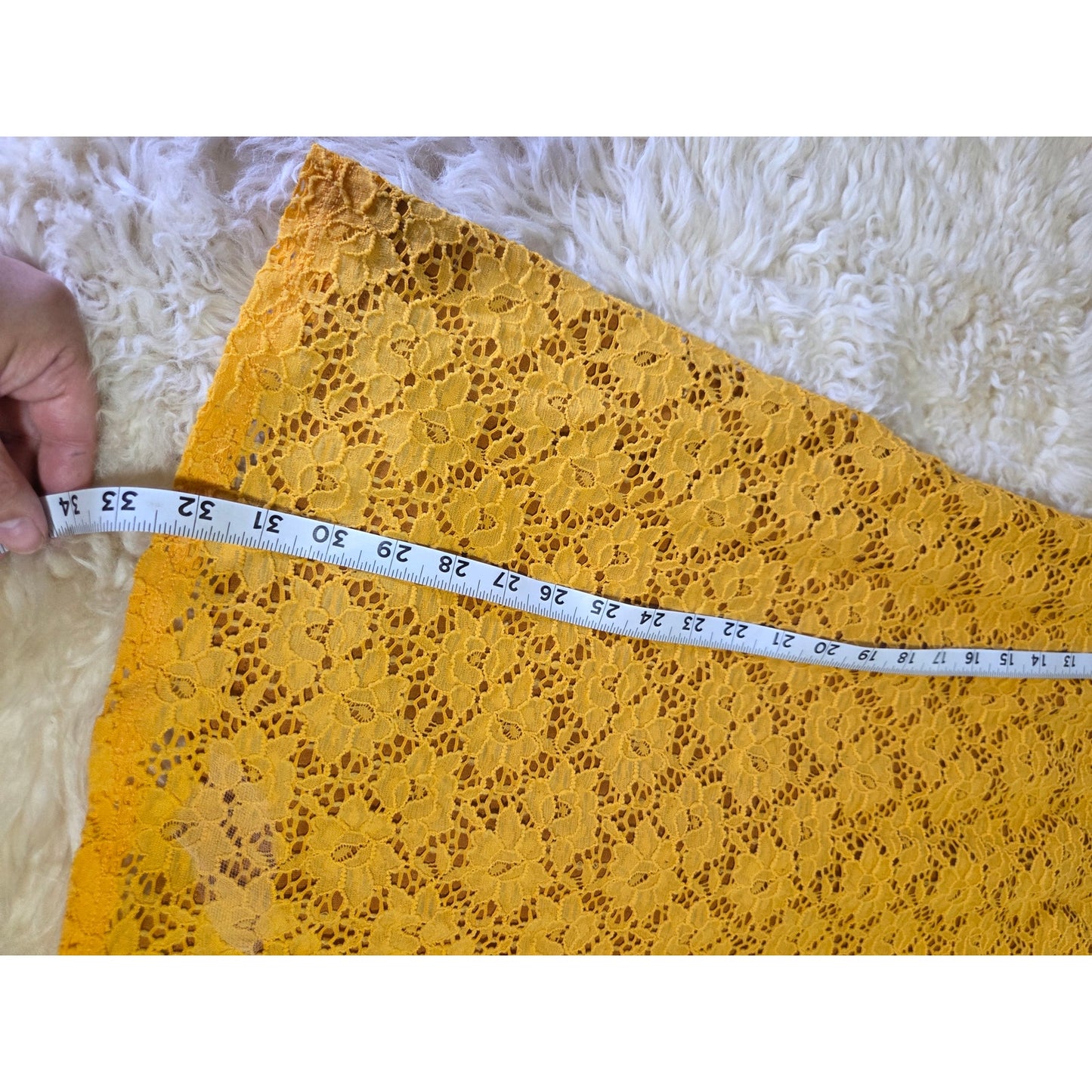 Yellow Daisy Crocheted Bodycon Mini Dress Stretch Plunge Back Cap 1/4 Sleeve