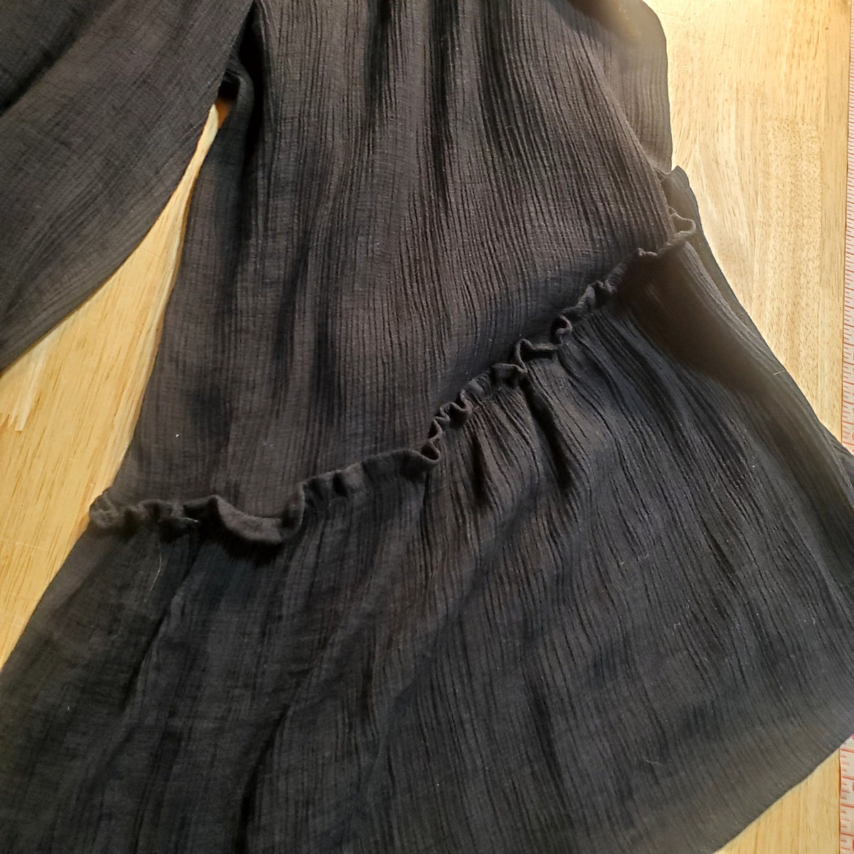 Lush Black Balloon Ruffle Hem Billowy Jumpsuit 30" Elastic Waist Wide Leg 28"