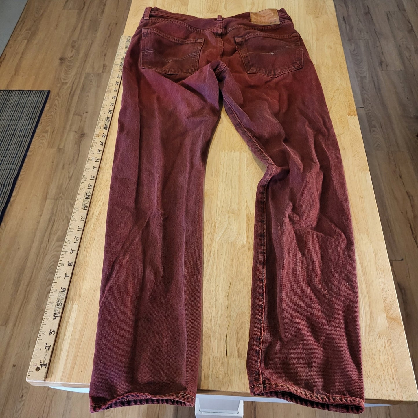 Levi's 501 CT Maroon 31 x 32 Tapered Denim Jeans Faded Tag 90.s Custom Cut