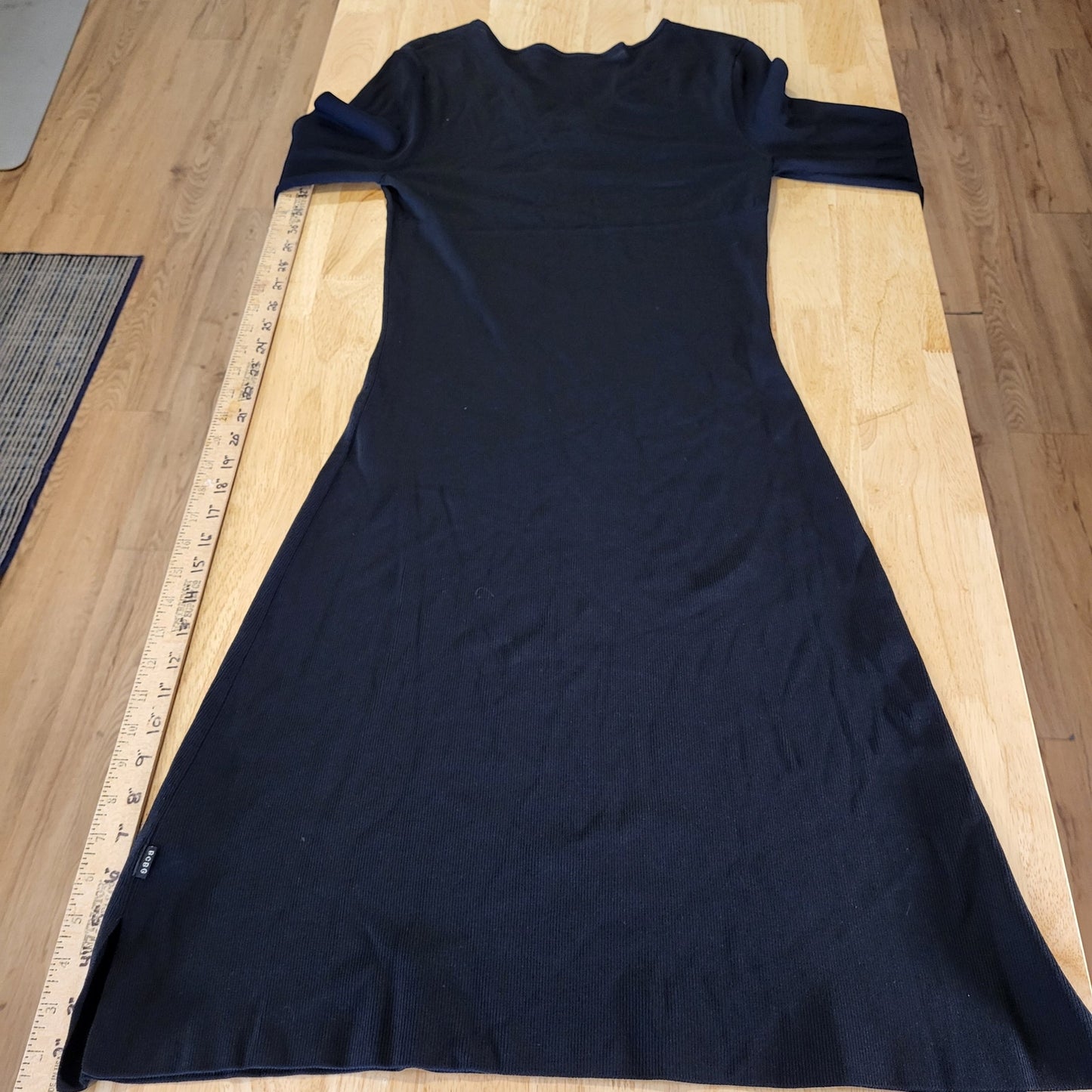 BCBGMAXAZRIA Black Maxi Bodycon Long Sleeve Dress Silver Circle Bust M