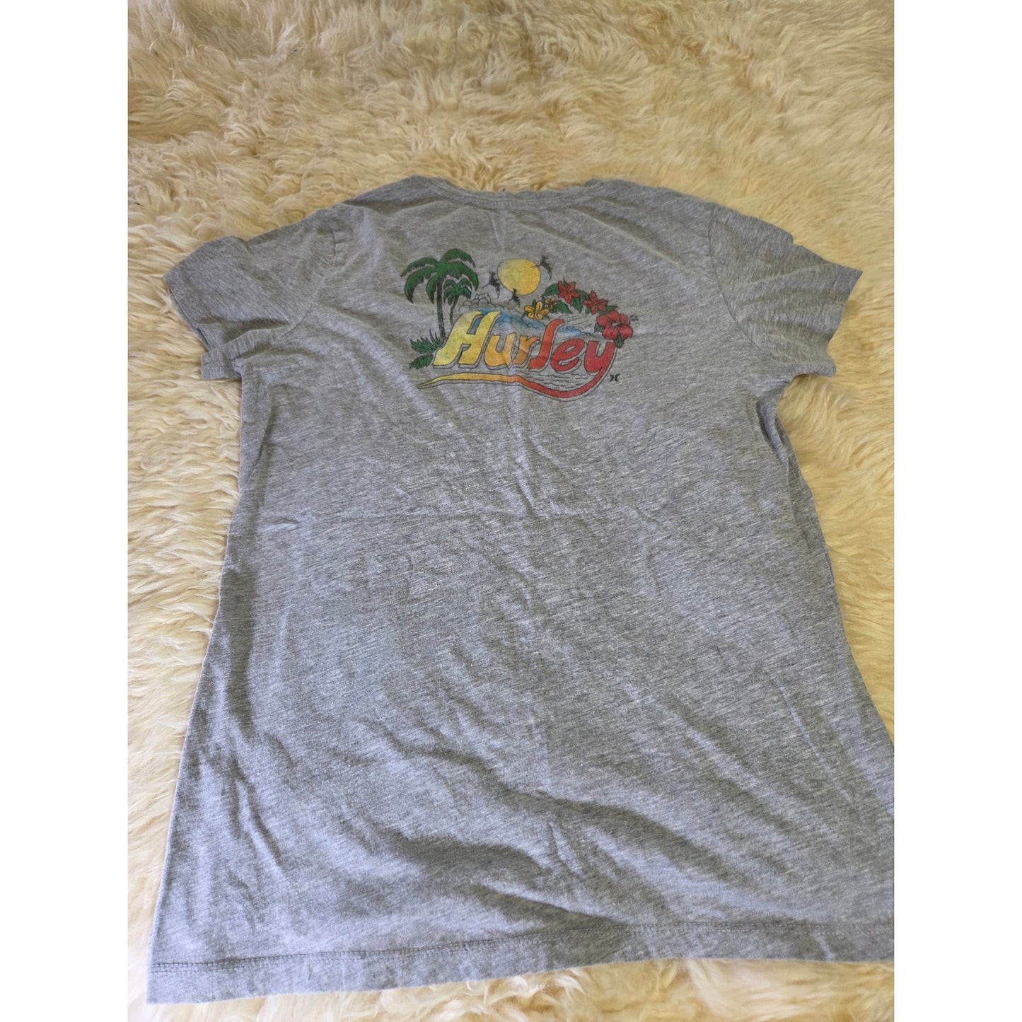 Hurley Heather Gray V-neck t-shirt floral Graphic Small