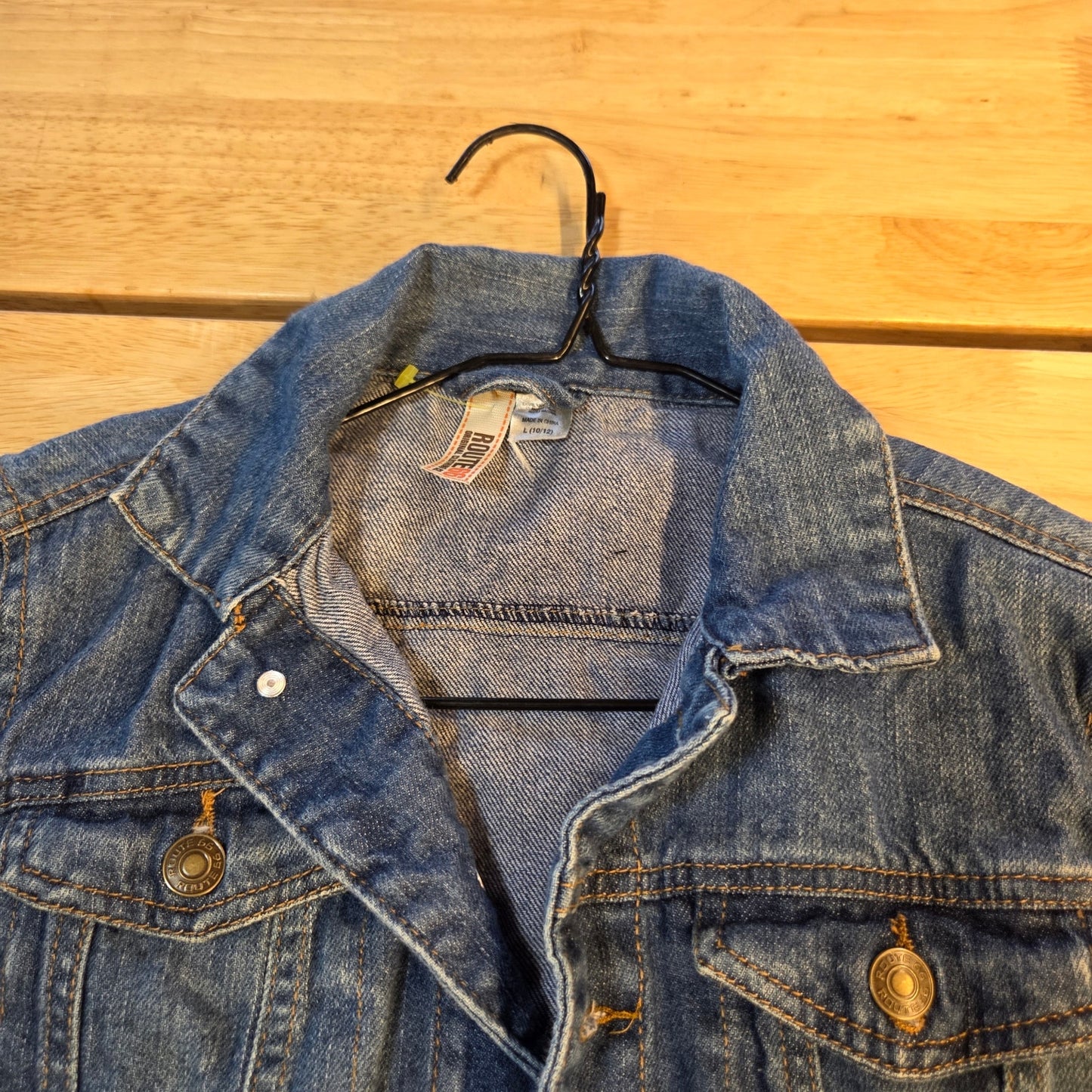 Route 66 Kids Denim Jean Jacket Size 10/12 Pockets Buttons 18" P2P