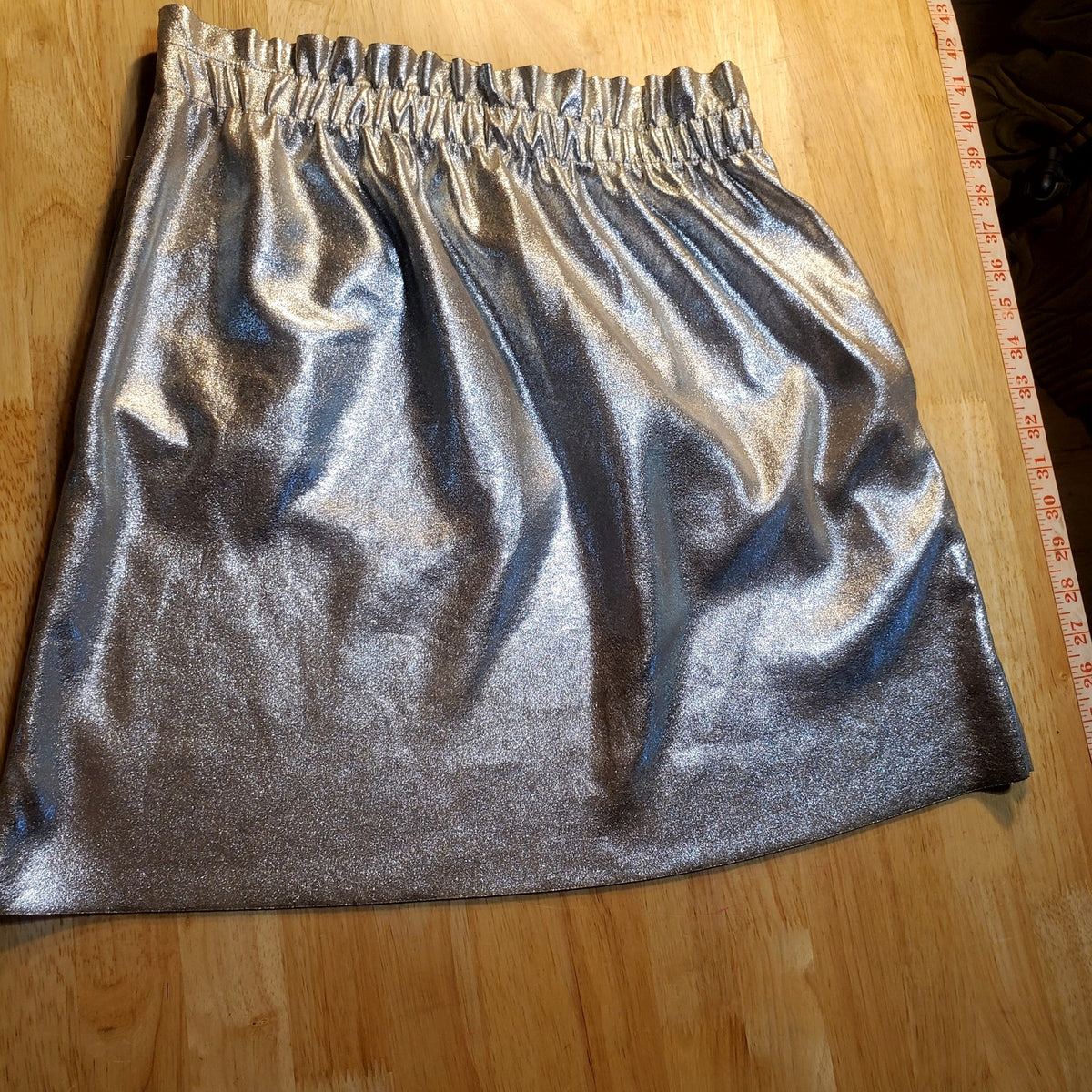 Zara Knit Stretch Metallic Paper Bag Elastic Waist Mini Skirt 28" Waist