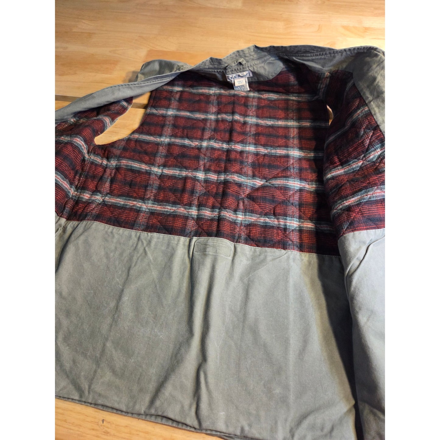 L. L. Bean Vintage Flannel Lined Army Green Hunting Vest 100% Cotton SZ Medium