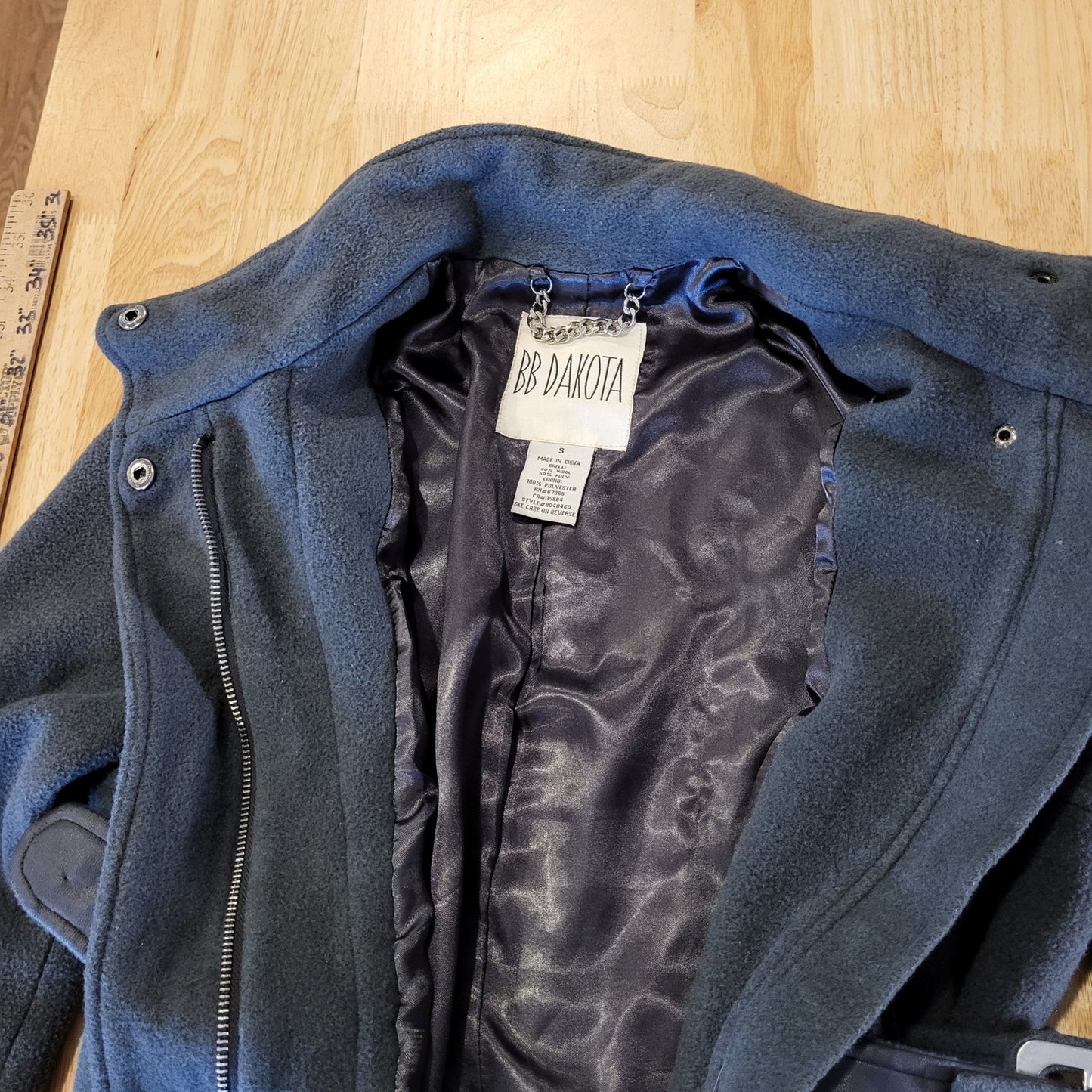 B.B. Dakota Wool Blend Mid Length Fleece Gray Pocket Epaulette (See belt wear)