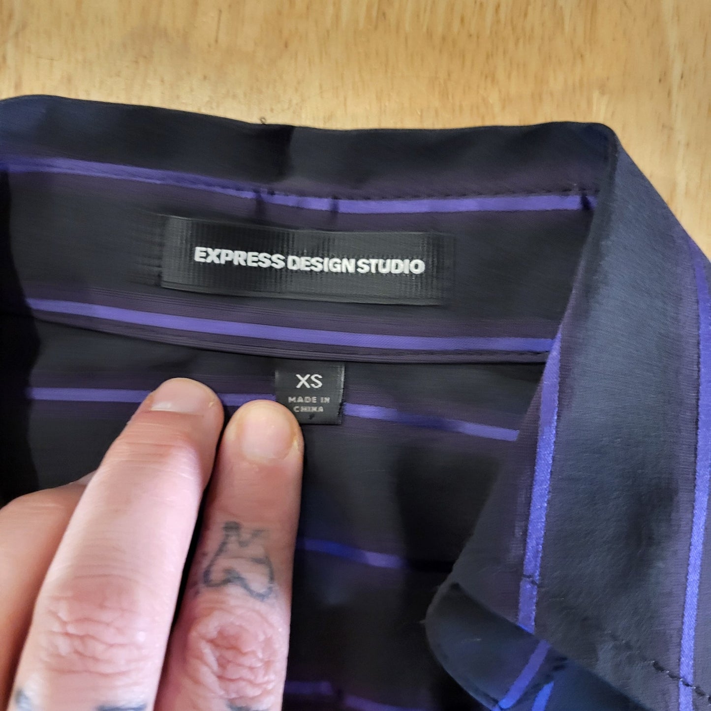 Express Design Studio Black Girlboss Purple Striped Pleated Collar Side Zip XS