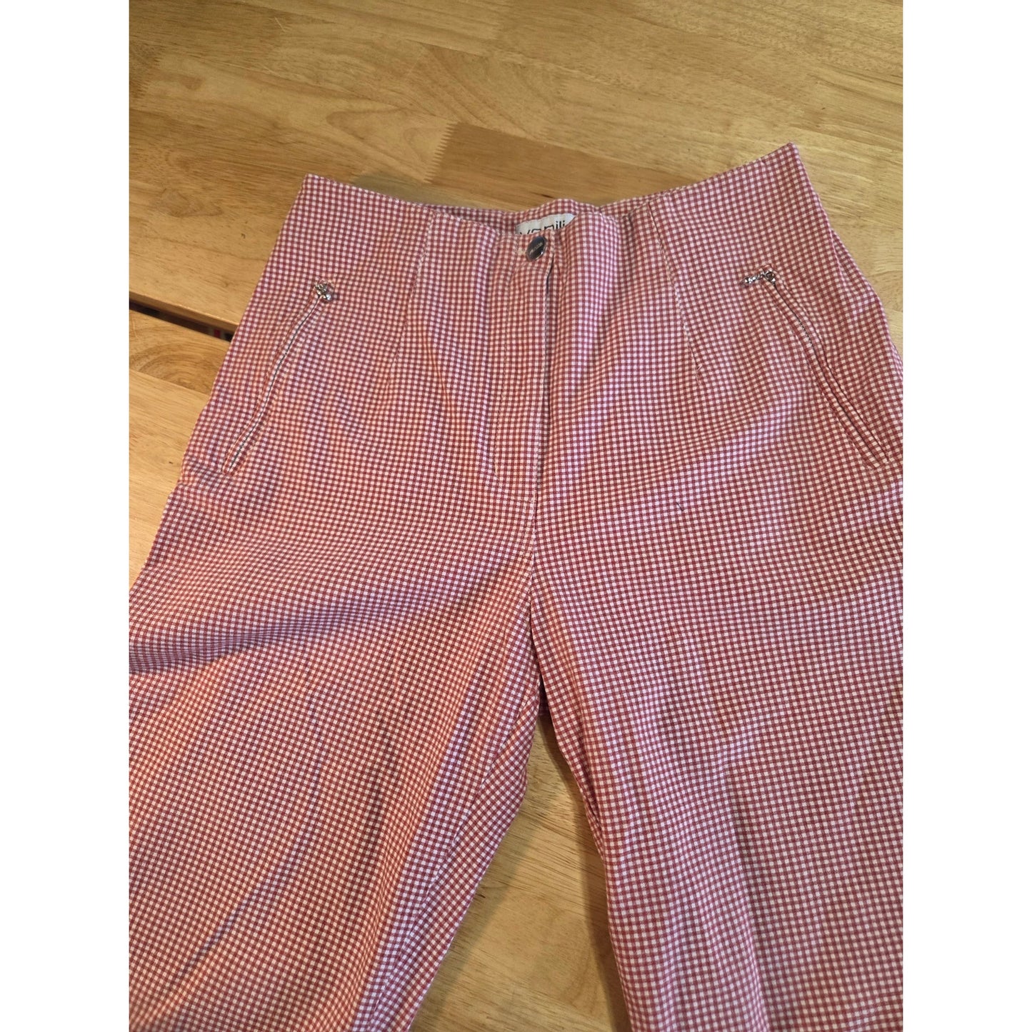 Vanilla cotton stretch red gingham cigarette pants zipper pocket size 44