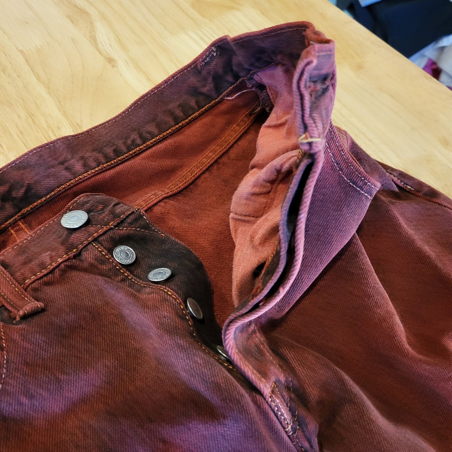 Levi's 501 CT Maroon 31 x 32 Tapered Denim Jeans Faded Tag 90.s Custom Cut