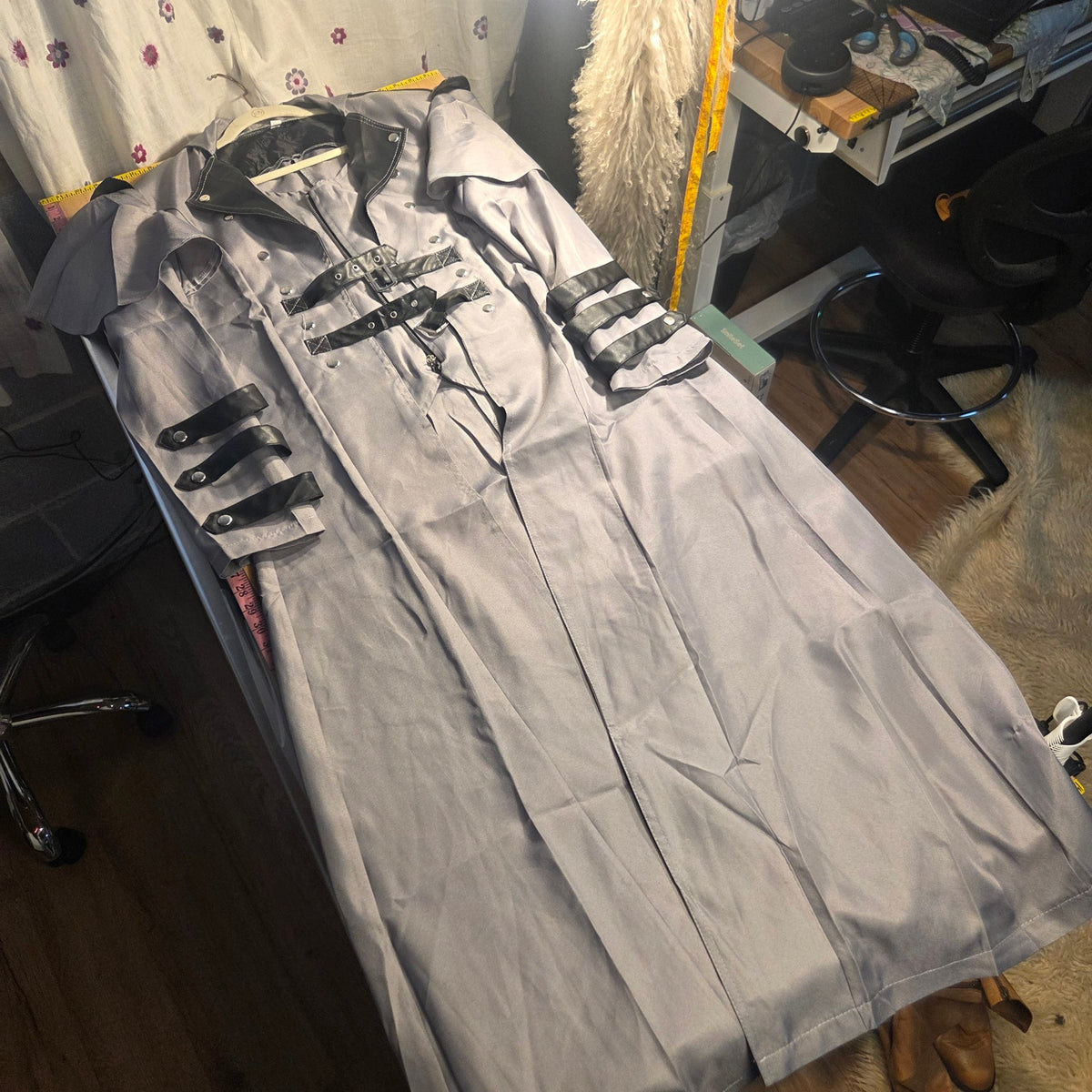 Steampunk Gothic Long Trench Coat Jacket Medieval Costume gray adult large