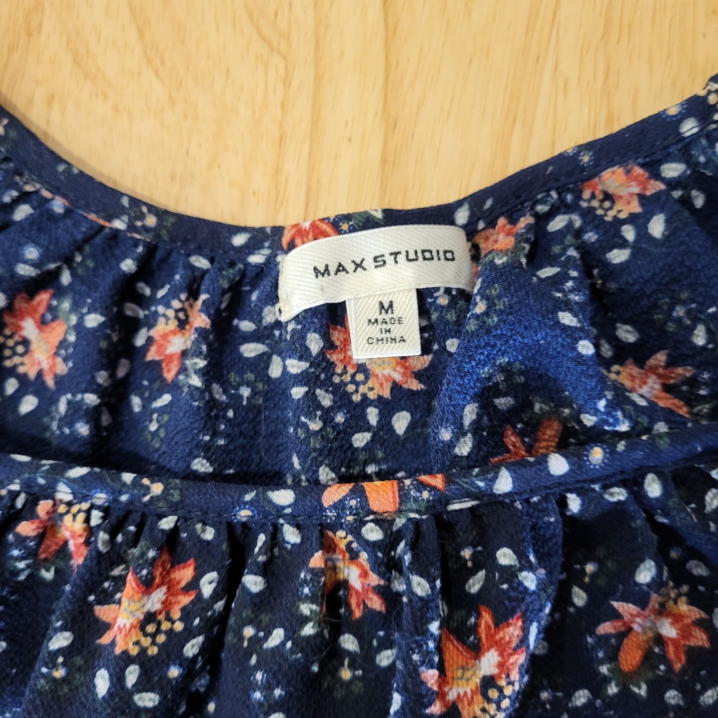 Max Studios Blue Floral Long Sleeve Mini Dress Tiered Ruffle Medium