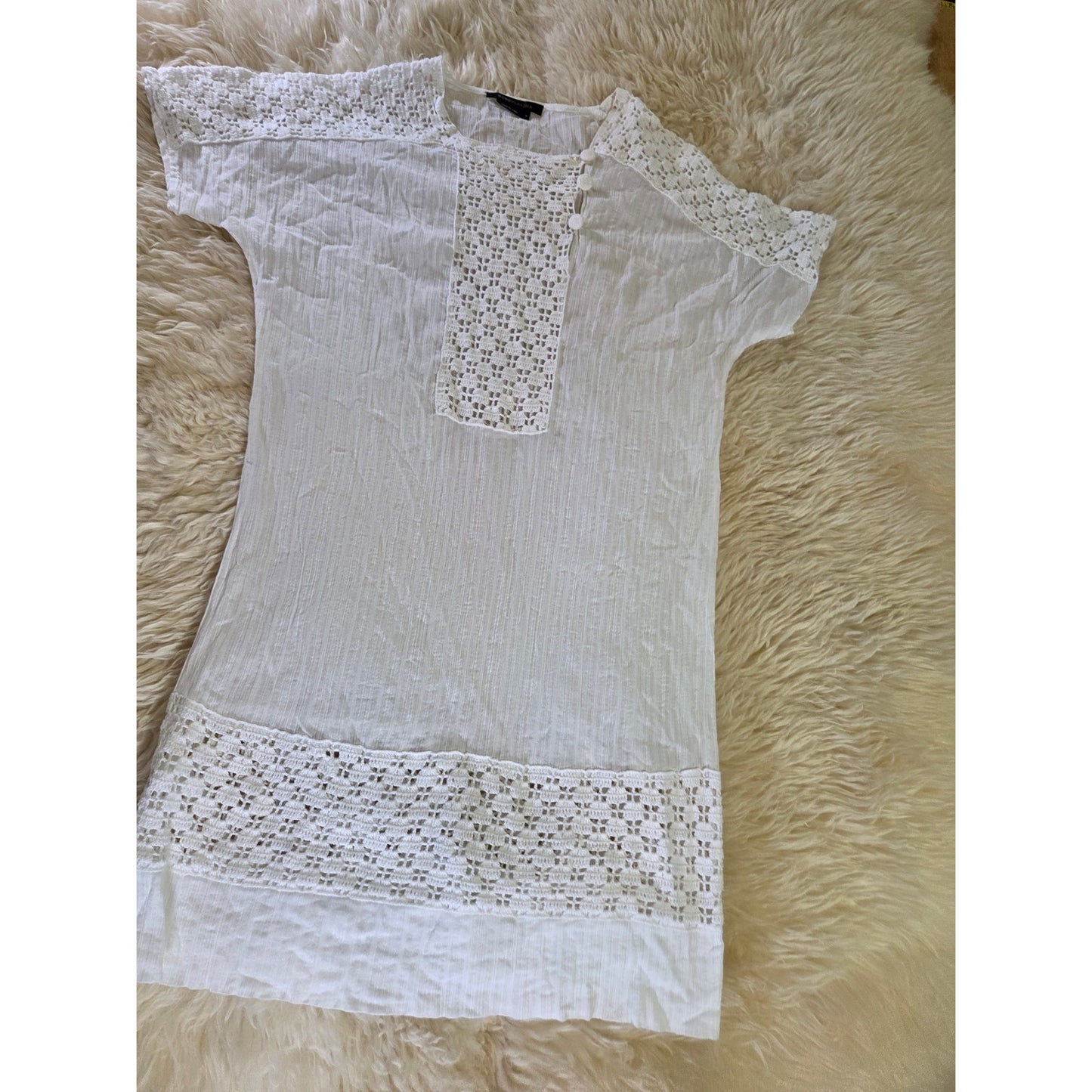 BCBG Max Azria white cotton eyelet short sleeve Tunis dress top short sleeve