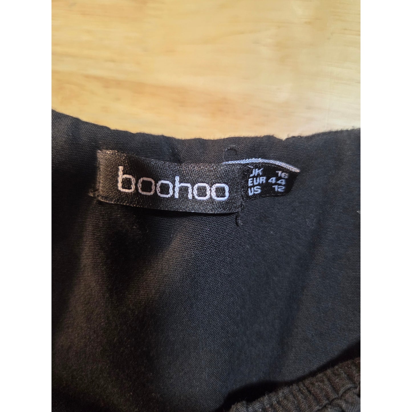 Boohoo 100% cotton black one shoulder ruffle A-line dress