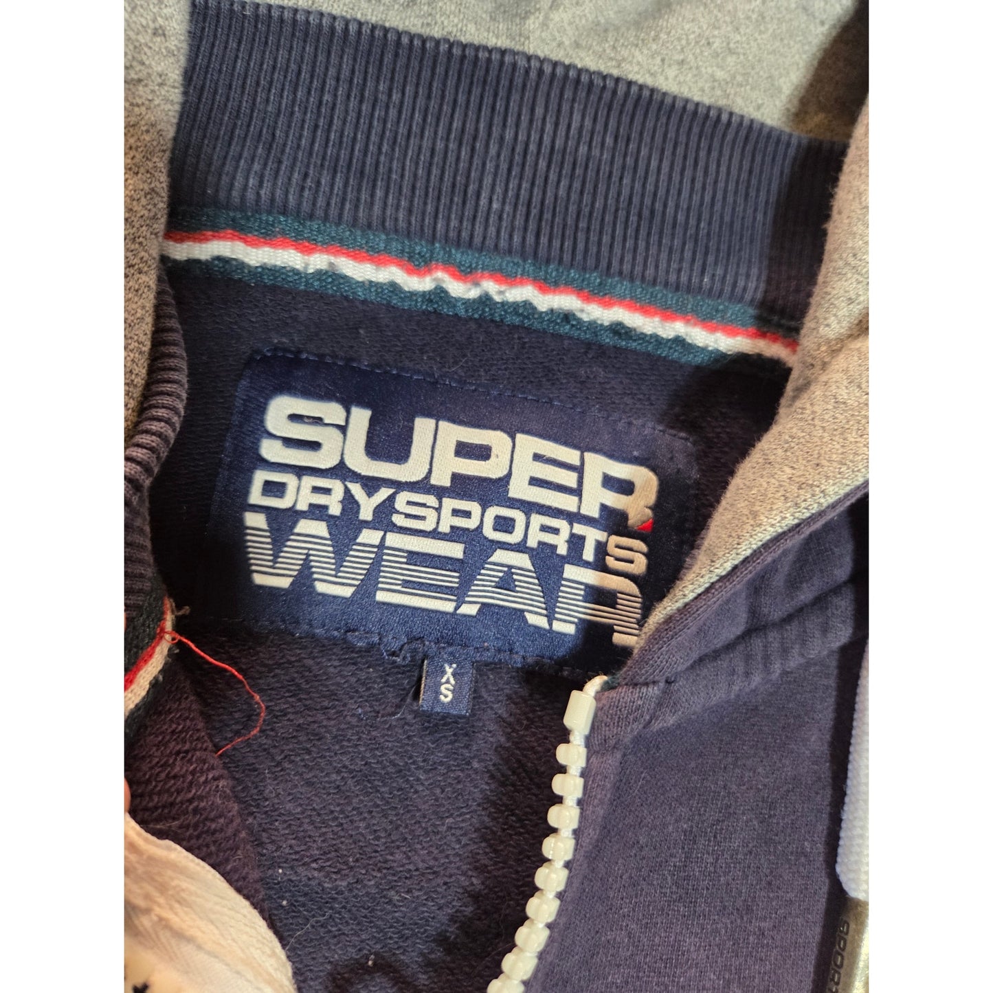 Supreme hoodie navy blue white graphic contrast sleeve zip hoodie cotton xs