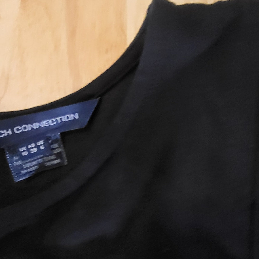 French Connection Black Gray White Sleeveless Jersey Knit Pencil Dress Zip