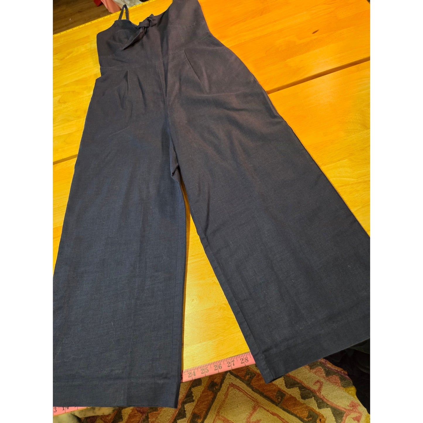 J.Crew size 6 navy blue sleeveless wide leg jumpsuit elasticated Pockets cotton