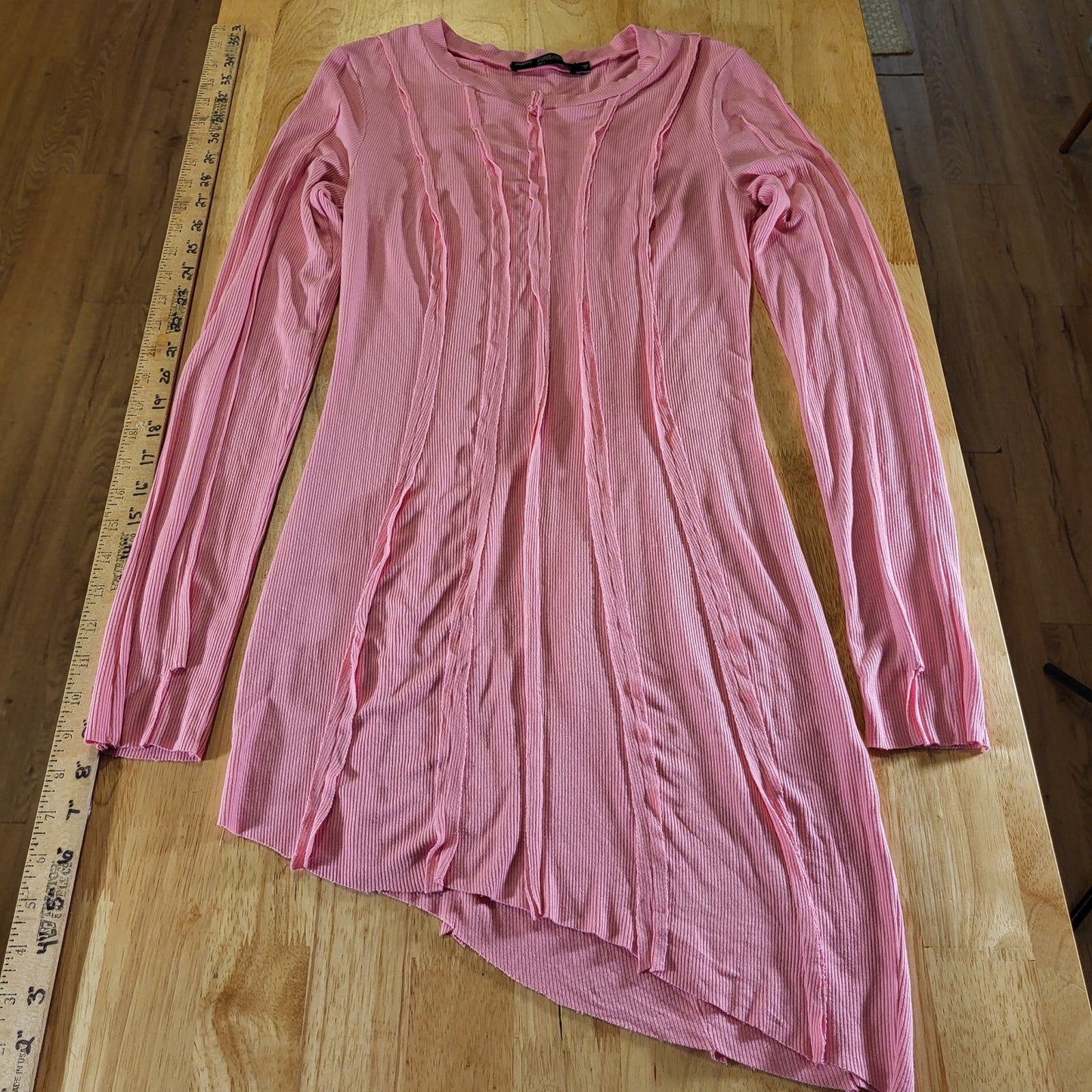 Finesse Pink Jersey Long Sleeve Asymmetrical Hem Stretch Crew Neck