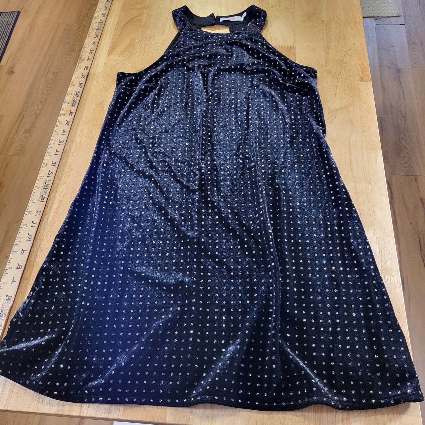 Candie's Black Velvet Sparkle Dotted Sleeveless Mini Dress Keyhole Back M