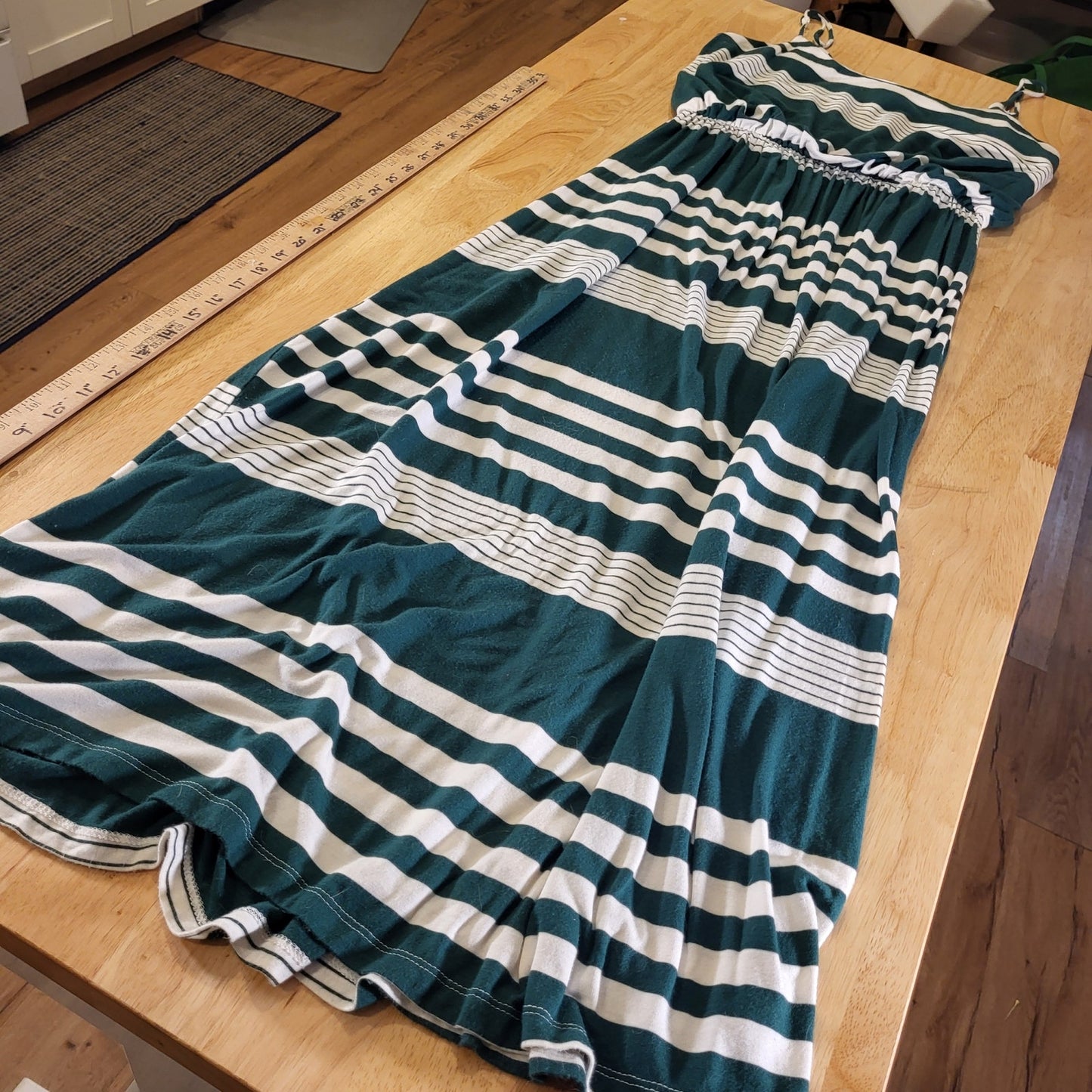 Espresso Green Striped Rayon Jersey Knit Tank Maxi Dress Stretch Summer L