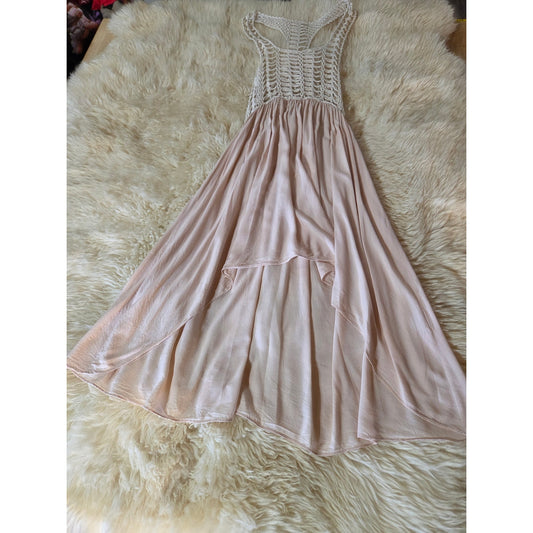 Millau rayon blend pink Satin dress crochet top tank sleeveless medium