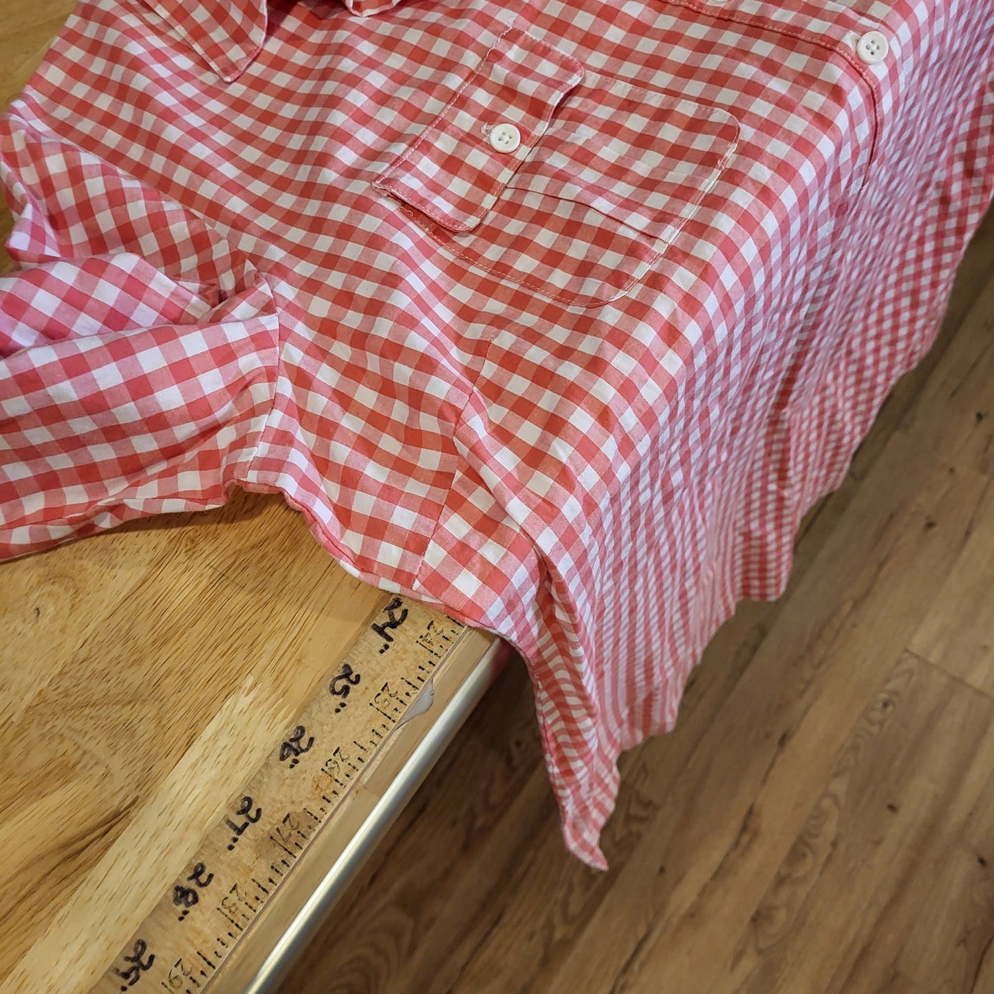 Chadwick's 100% Cotton Orange Gingham Midi Length Collared Shirt Dress