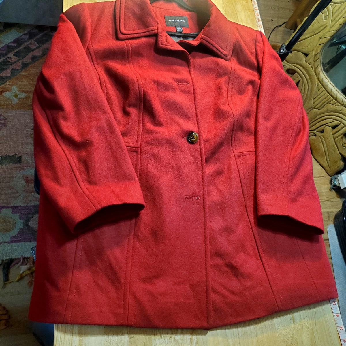 London Fog Collection 3x Double Collar Wool Blend Burgundy Maroon Pea Coat