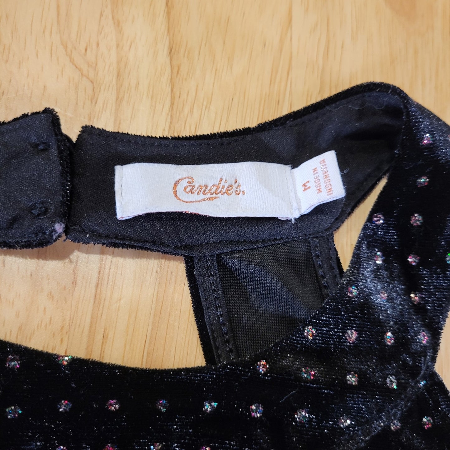 Candie's Black Velvet Sparkle Dotted Sleeveless Mini Dress Keyhole Back M