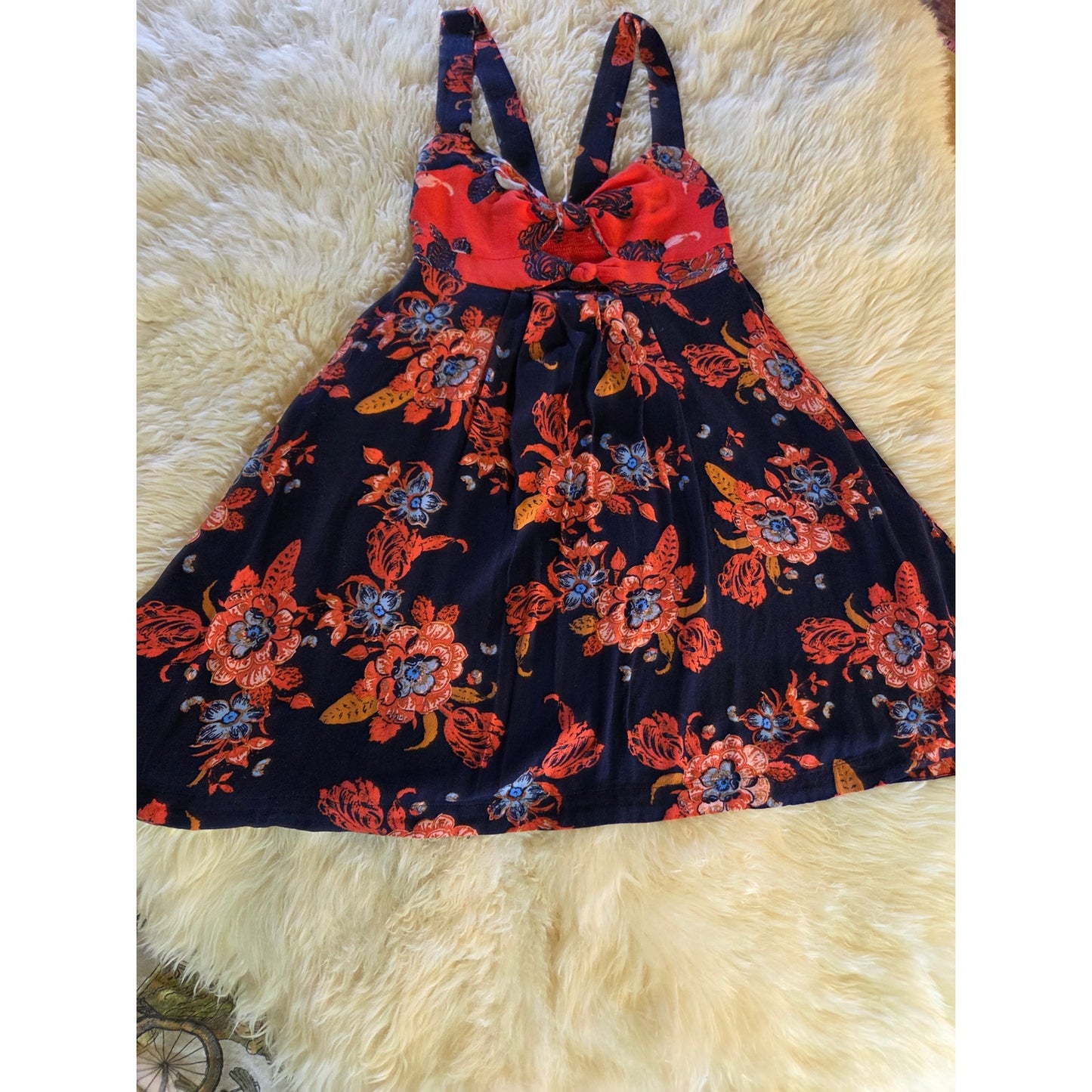 Free People blue orange sleeveless floral dress cut out detail mini short xs