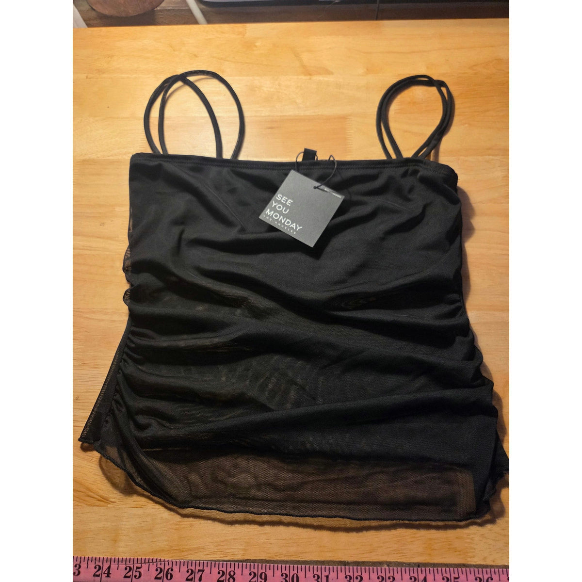 New with tag See You Monday black tank top sheer tummy adjustable strap size LG
