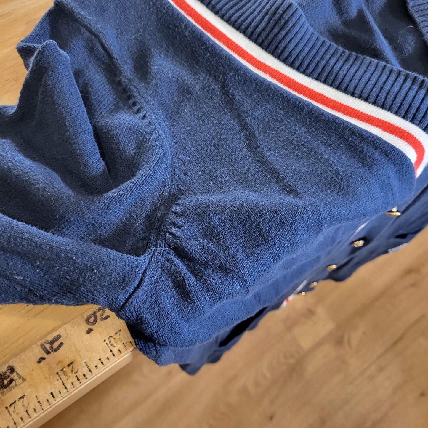 Tommy Hilfiger Collegiate Cardigan Monogram  Red Stripe Blue Gold Button L