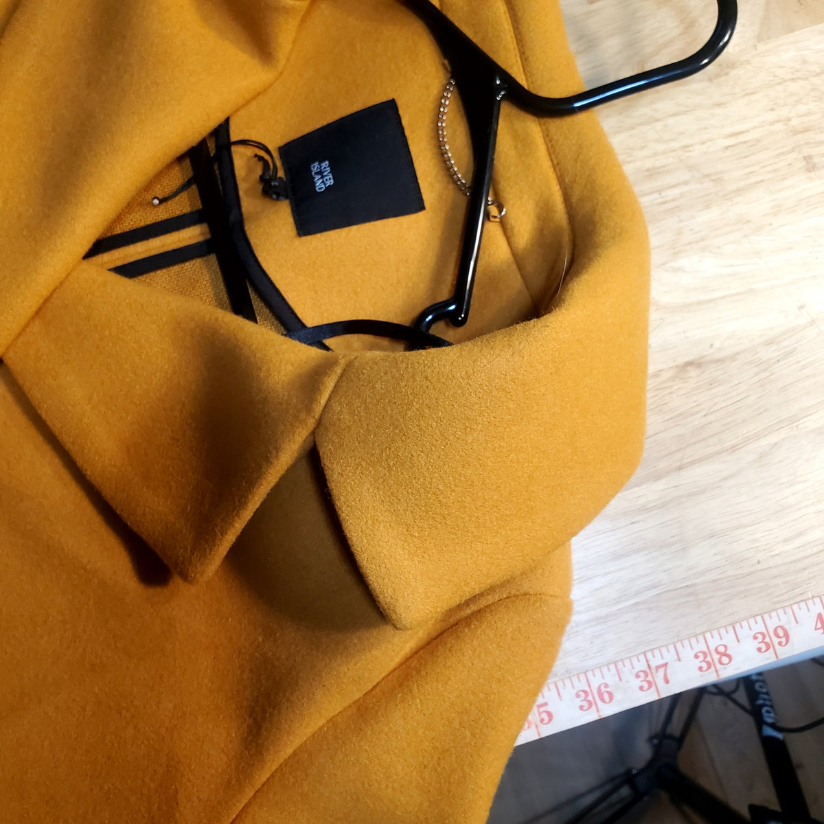River Island Mustard Yellow Wool Blend Pea Coat Black Buttons Medium