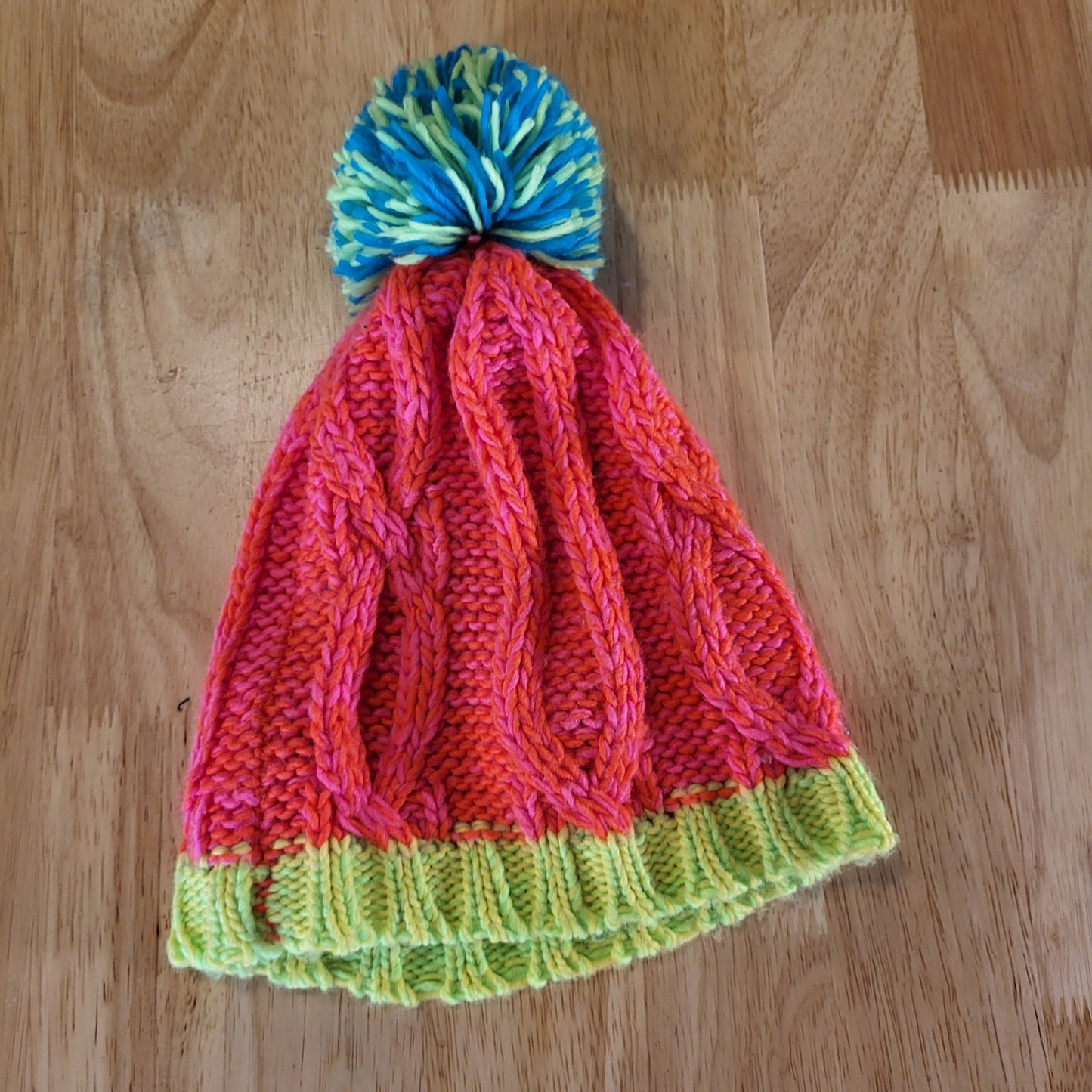 Claire's Neon Pink Green Winter Knit Hat Pom pom