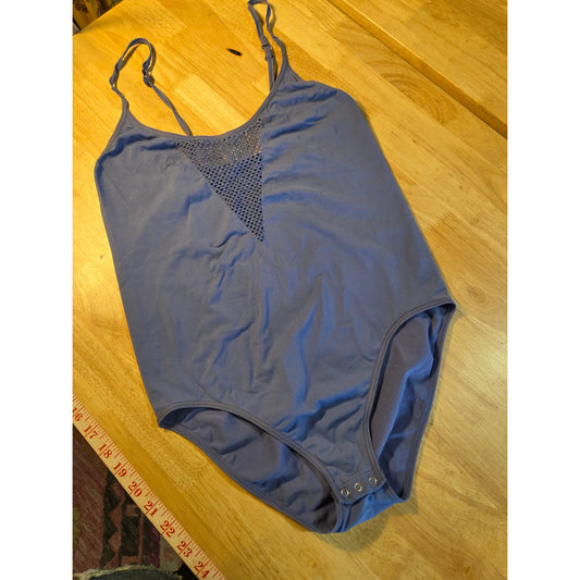 Victoria's Secret blue spaghetti striped bodysuit mesh cut out snap adjust lrg