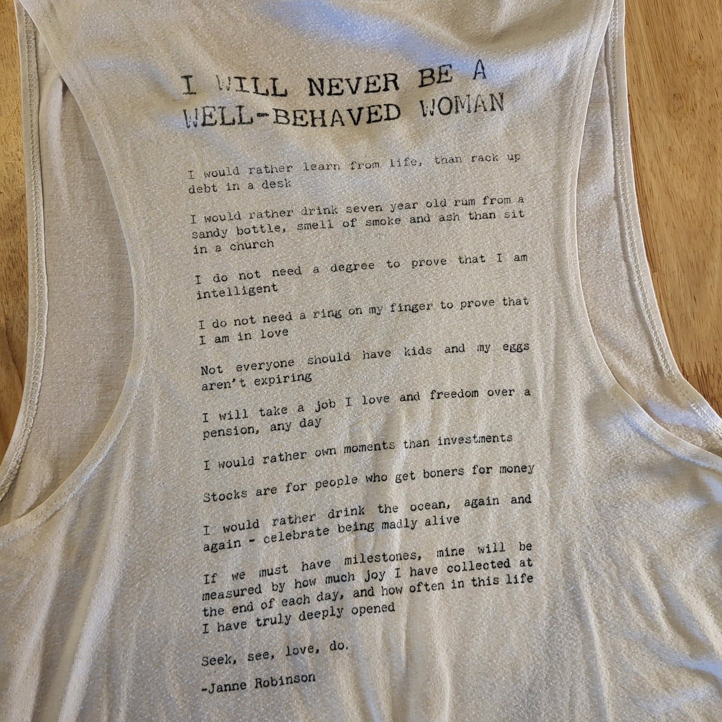 "I Will Never Be A Well Behaved Woman" Girl Riding Shark Muscle T Small