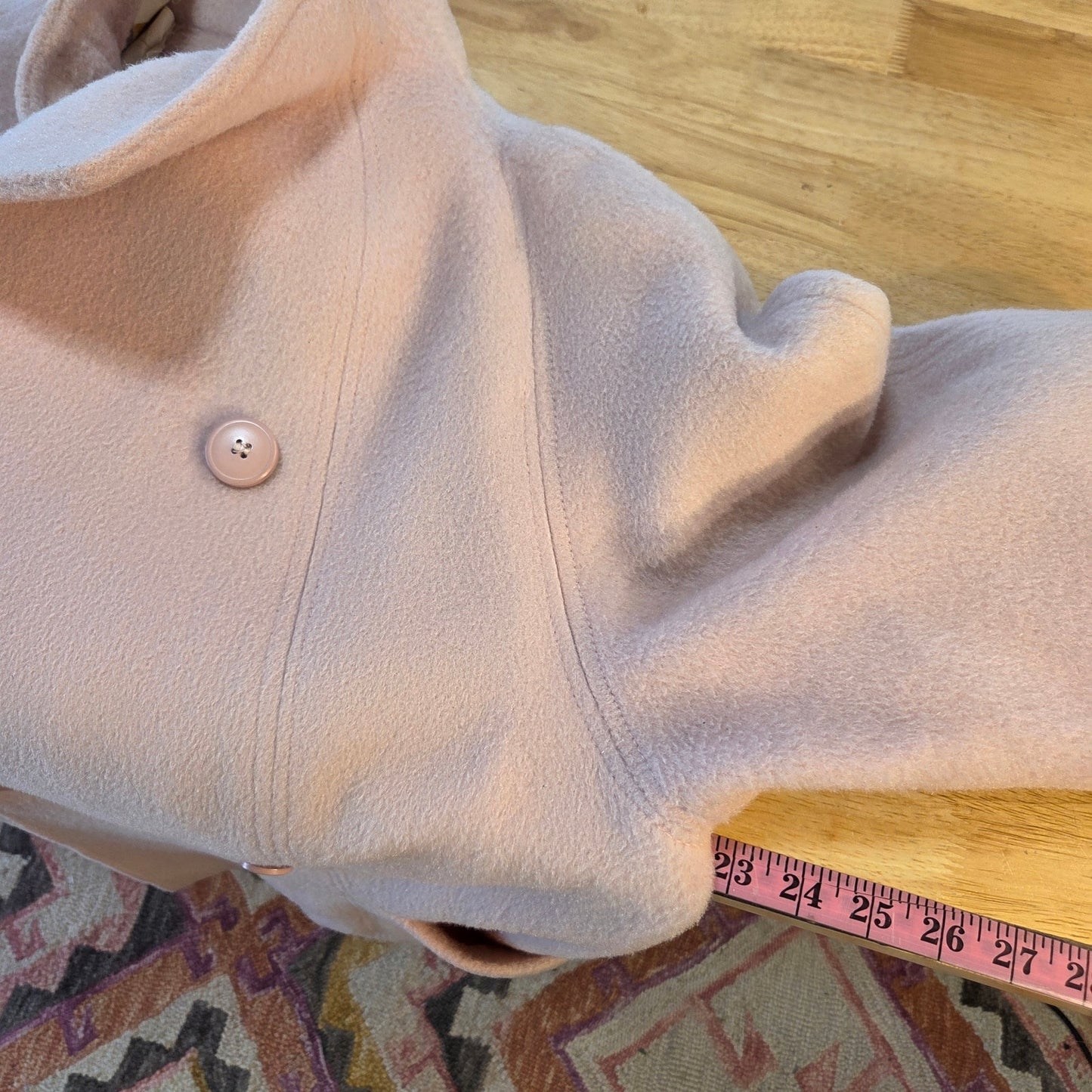 Leaventhal Kingston New York pink vintage wool midi jacket large shoulder pocket