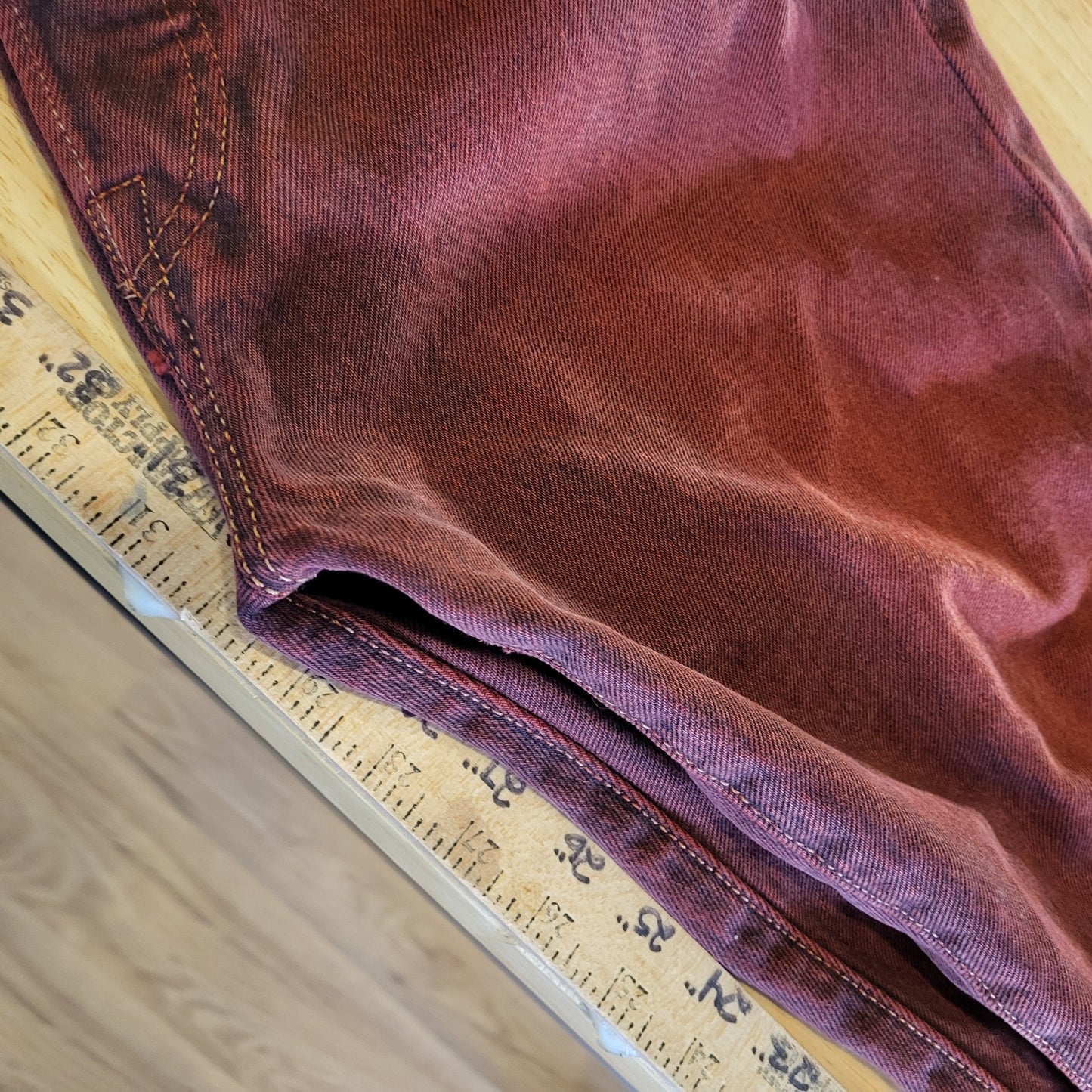 Levi's 501 CT Maroon 31 x 32 Tapered Denim Jeans Faded Tag 90.s Custom Cut