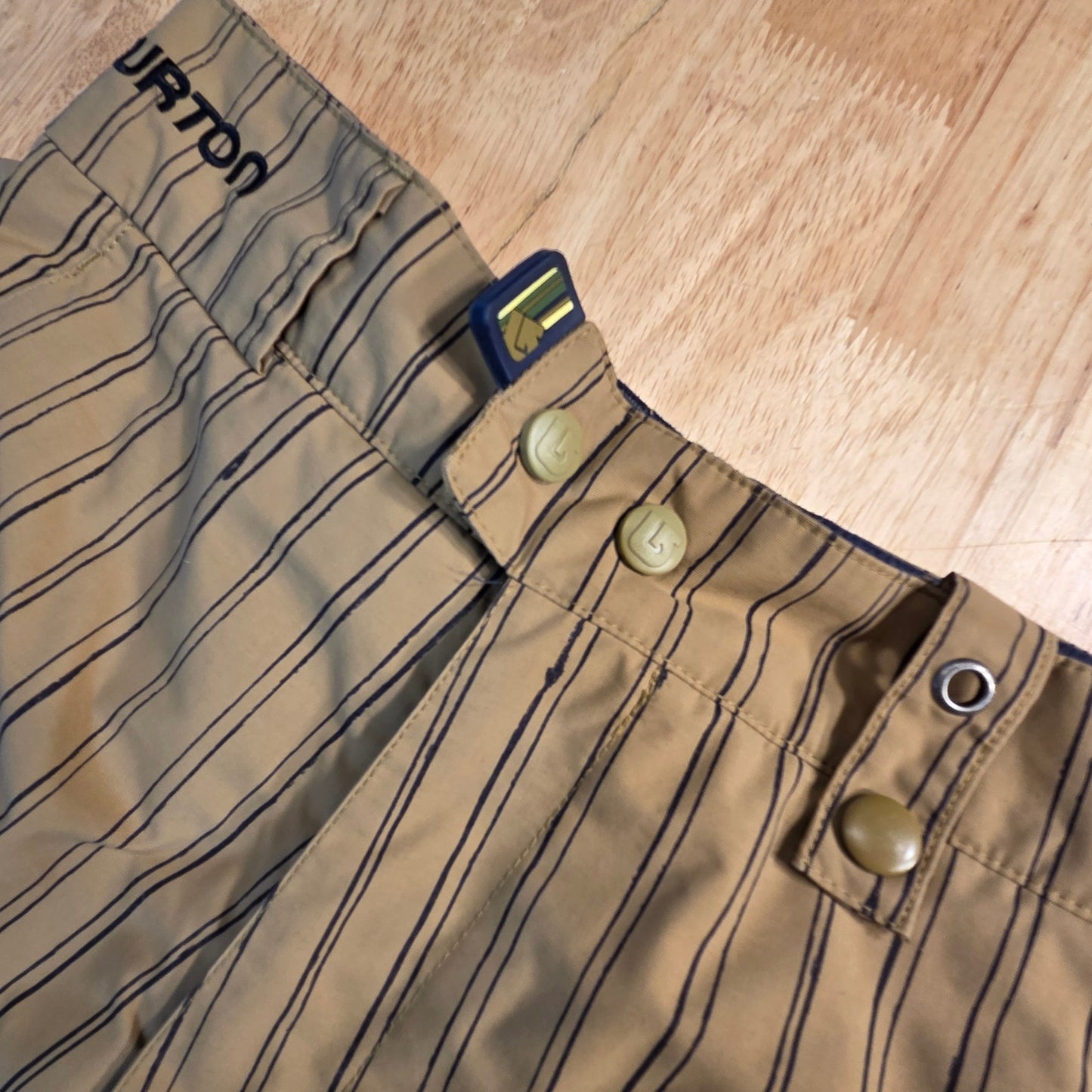 Burton Sean White Collection khaki pinstripe kids snowboard pants large pockets