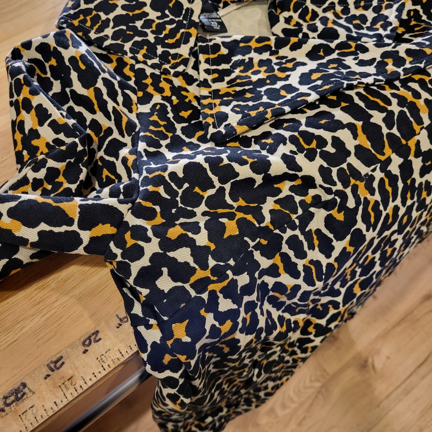 New York & Company 100% cotton leopard print midi  coat jacket denim x-small