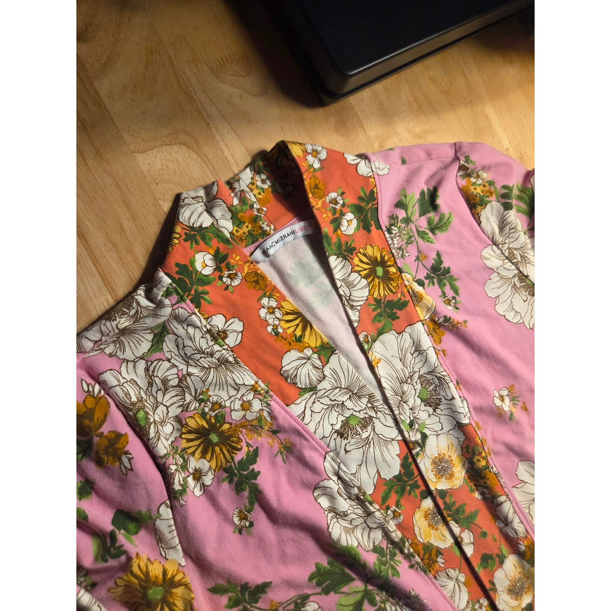 Isaac Mizrahi Jersey knit floral robe cotton XS