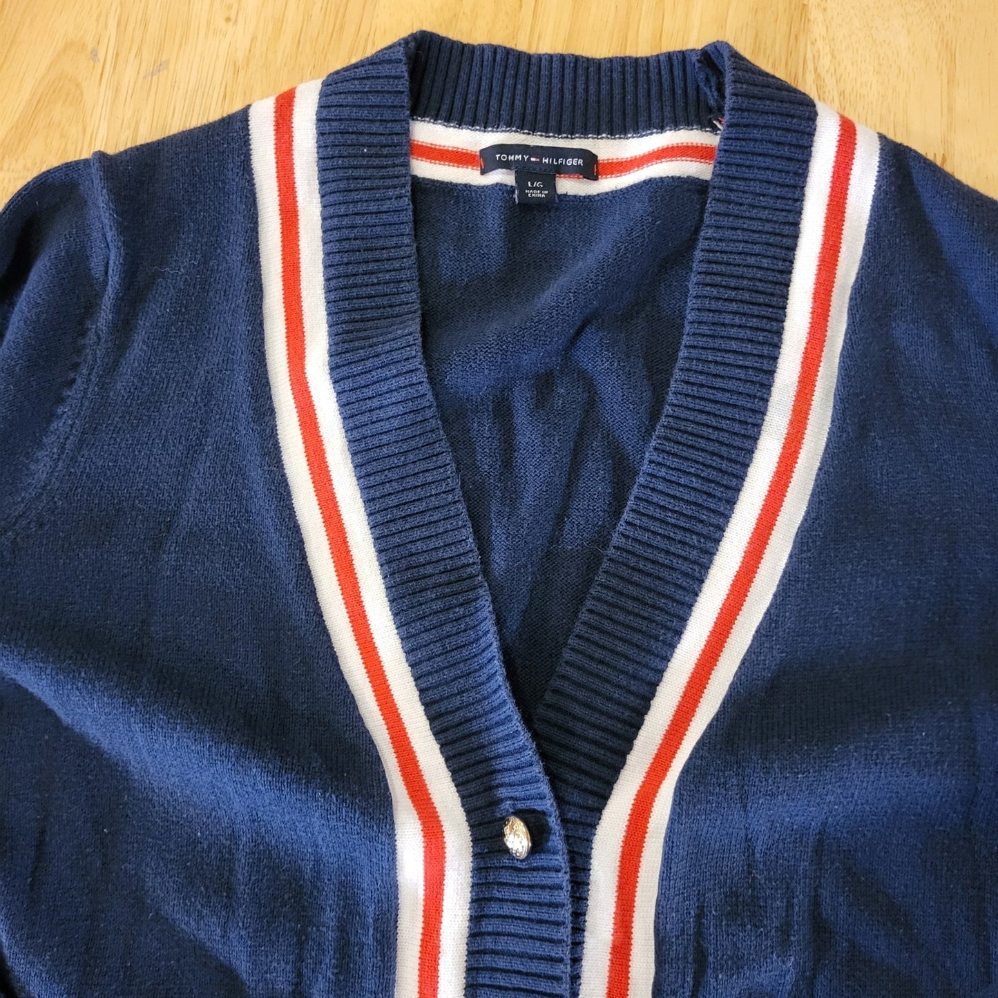Tommy Hilfiger Collegiate Cardigan Monogram  Red Stripe Blue Gold Button L