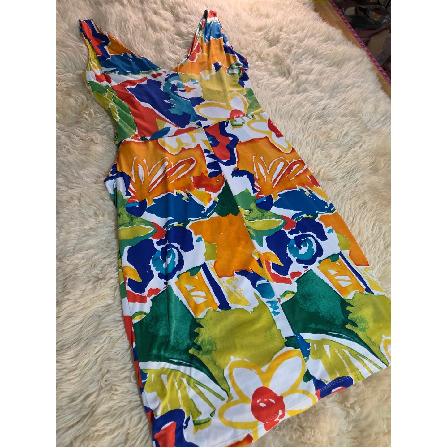 Ralph Lauren colorful sleeveless bodycon dress double line knit size 10 18* p2p
