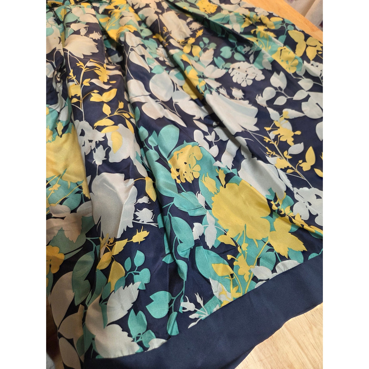 Max and Cleo size 8 blue and yellow floral print silk skater dress sleeveless