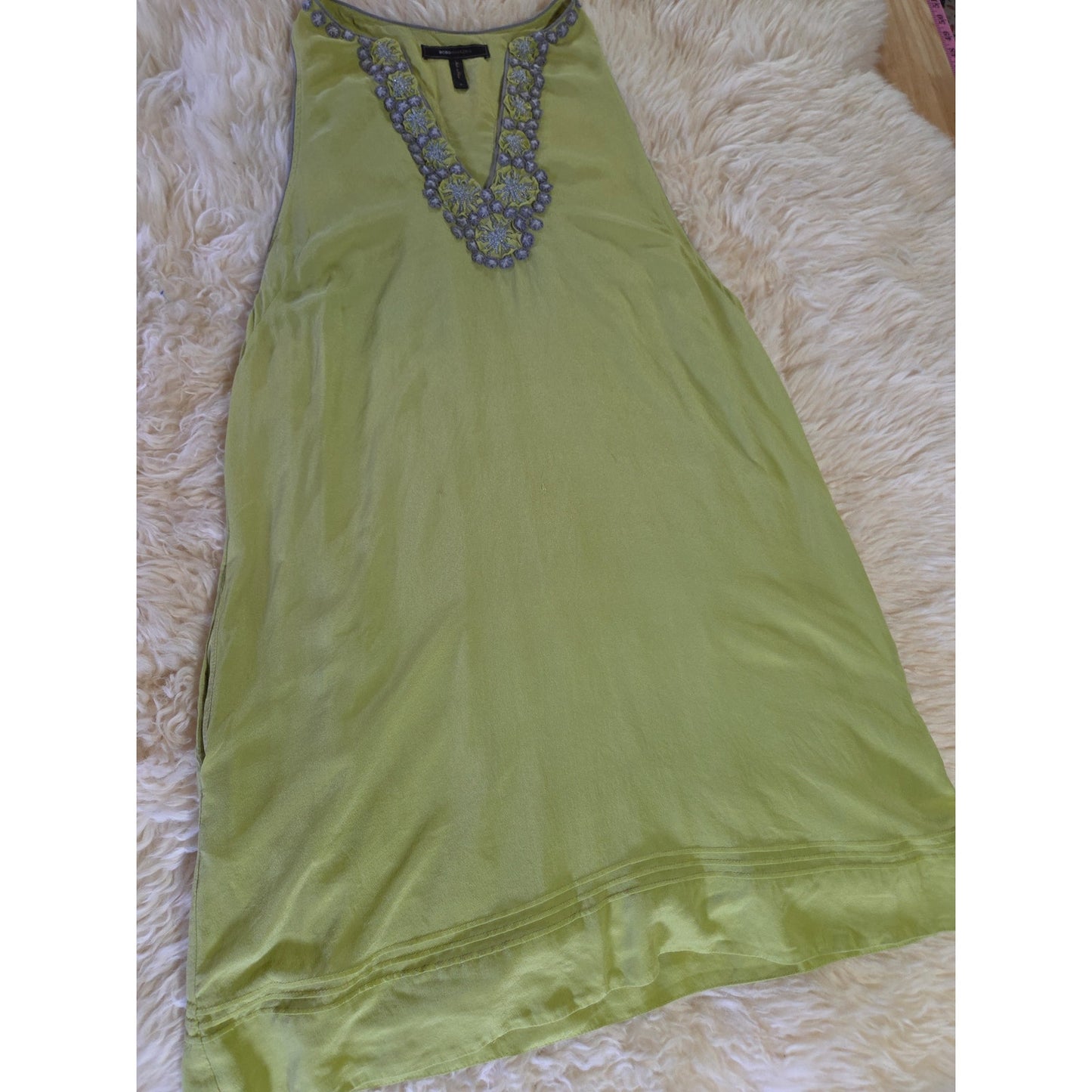 BCBGMAXAZRIA Green 100% Silk Sleeveless Tank Dress Mini Racerback M