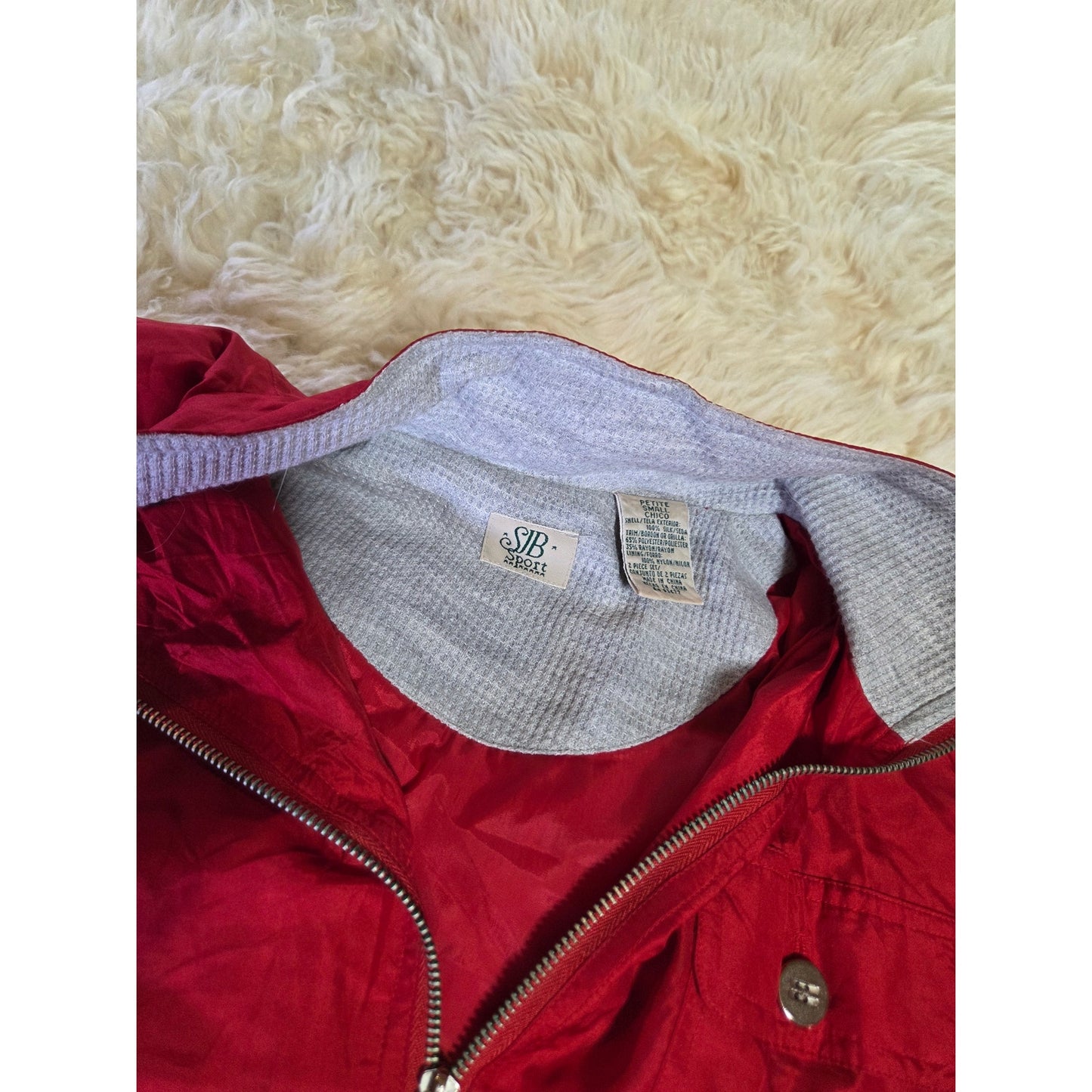 Vintage Silk Saint John's Bay SILK red Wind Breaker waffle Heather cuff P Small