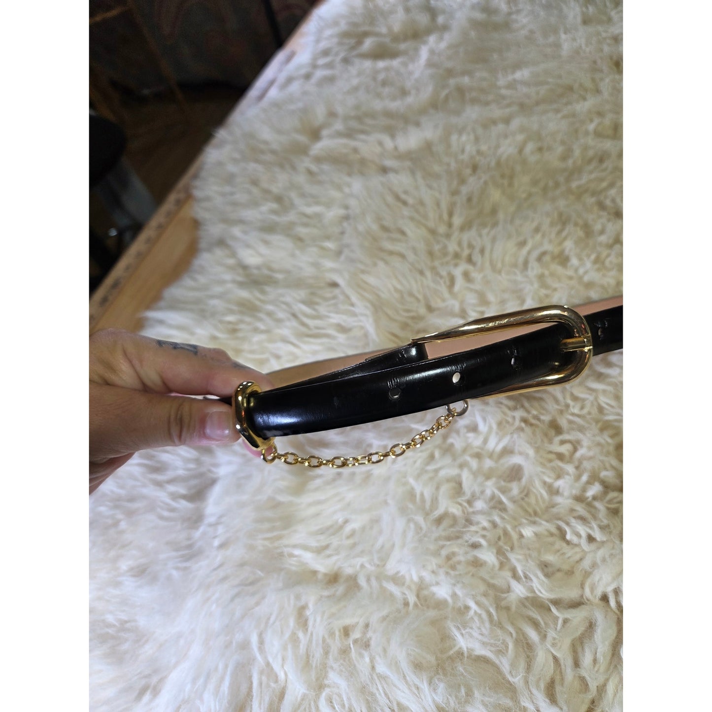 Investments large genuine Italian calfskin leather 39" length gold hardware