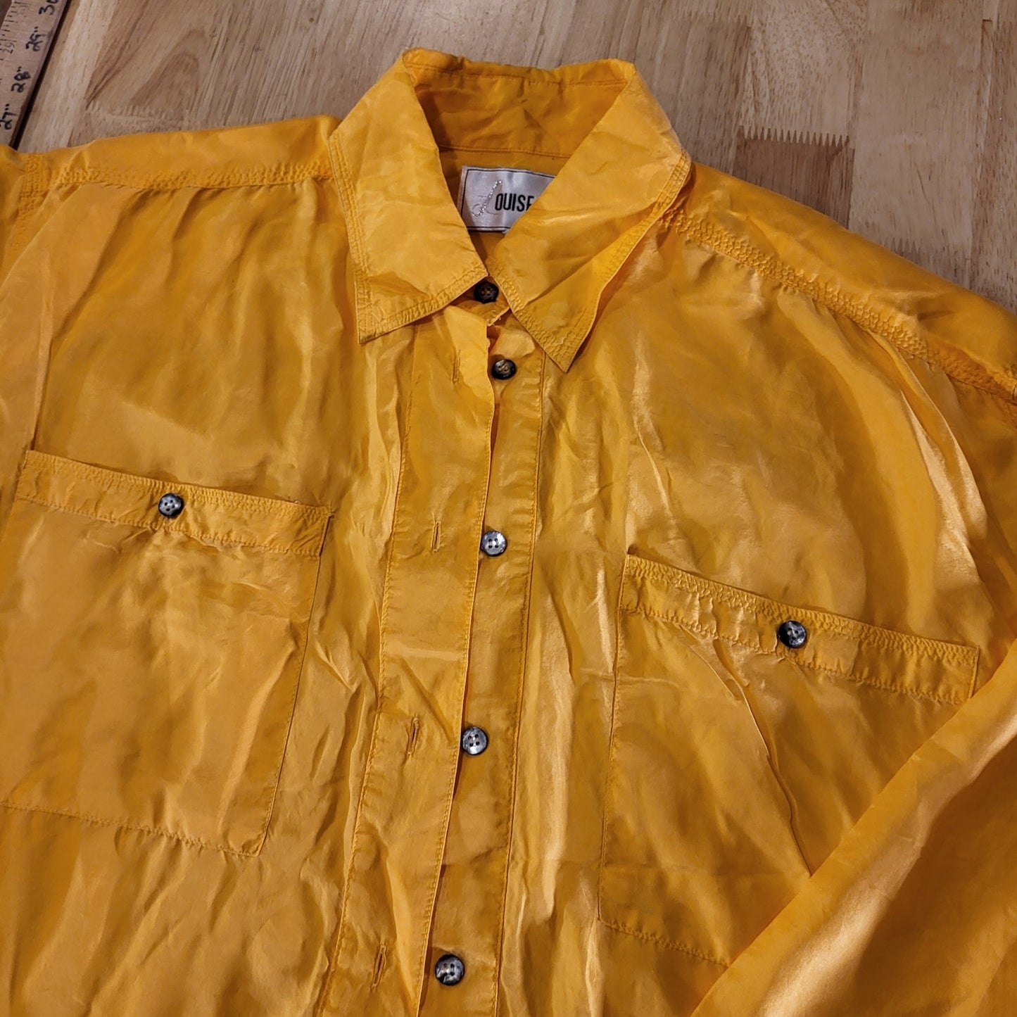 Vintage Louise Paris Mustard Yellow 100% Silk Collared Button Down Small
