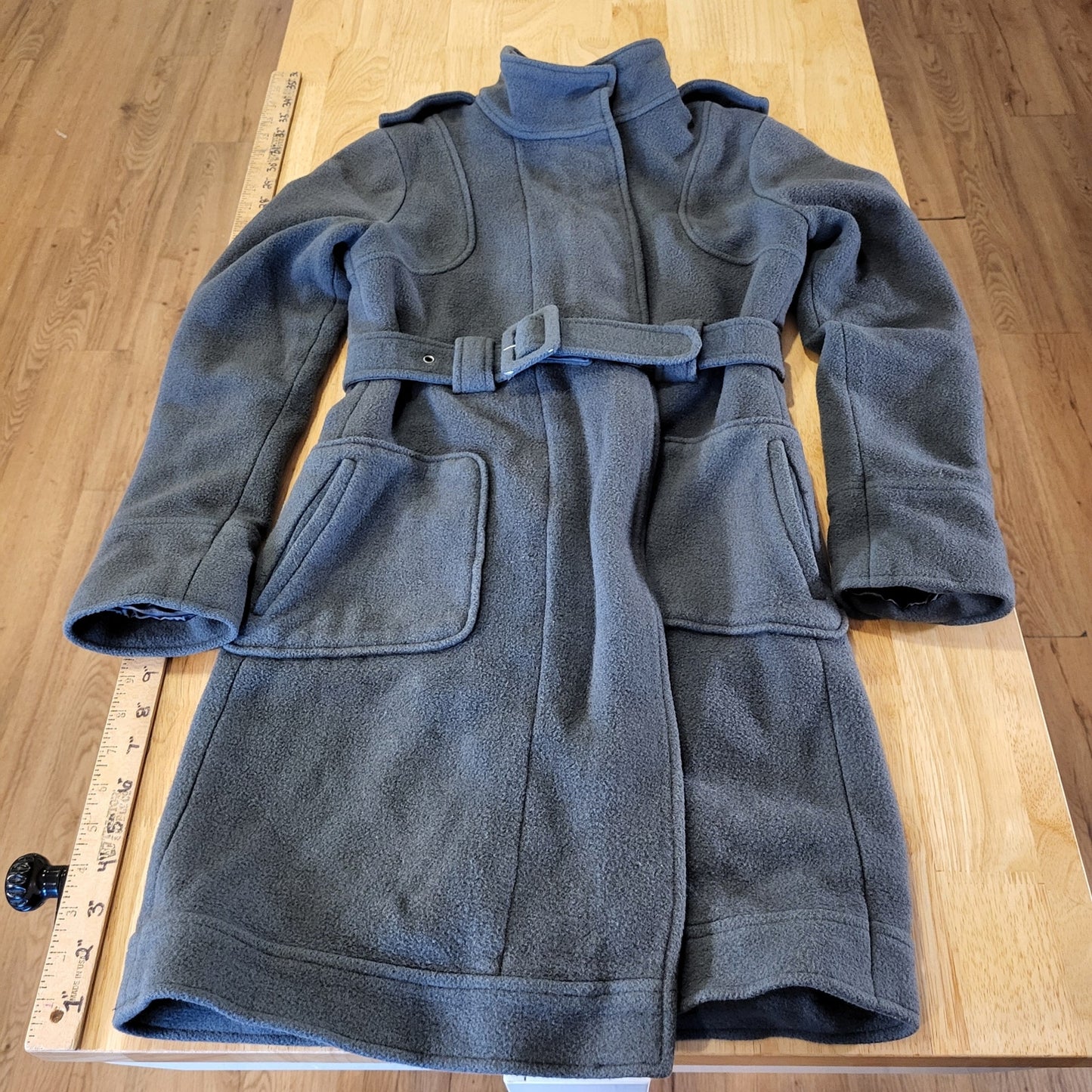 B.B. Dakota Wool Blend Mid Length Fleece Gray Pocket Epaulette (See belt wear)