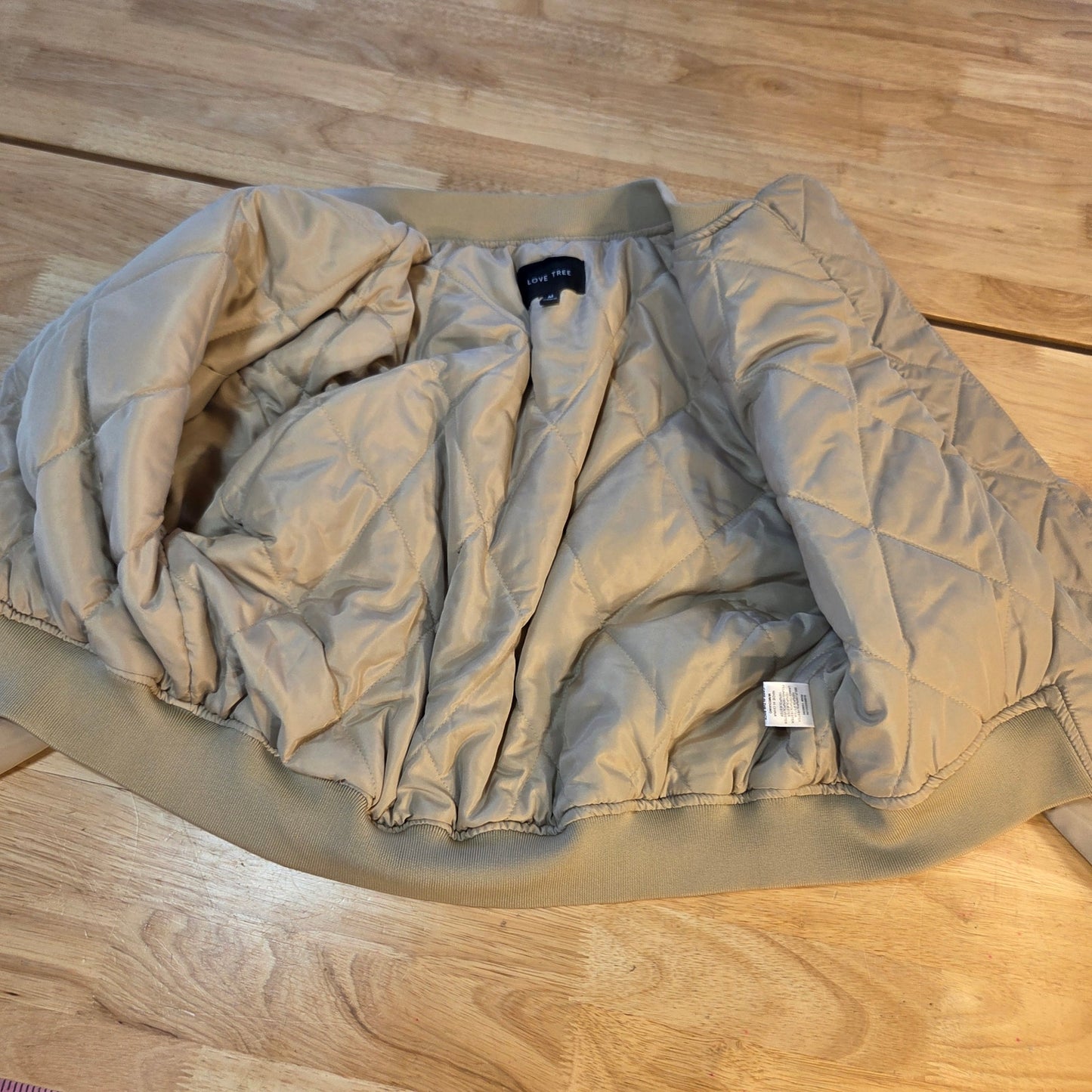 Love tree size medium cropped khaki bomber jacket nylon Y2K silver Hardware